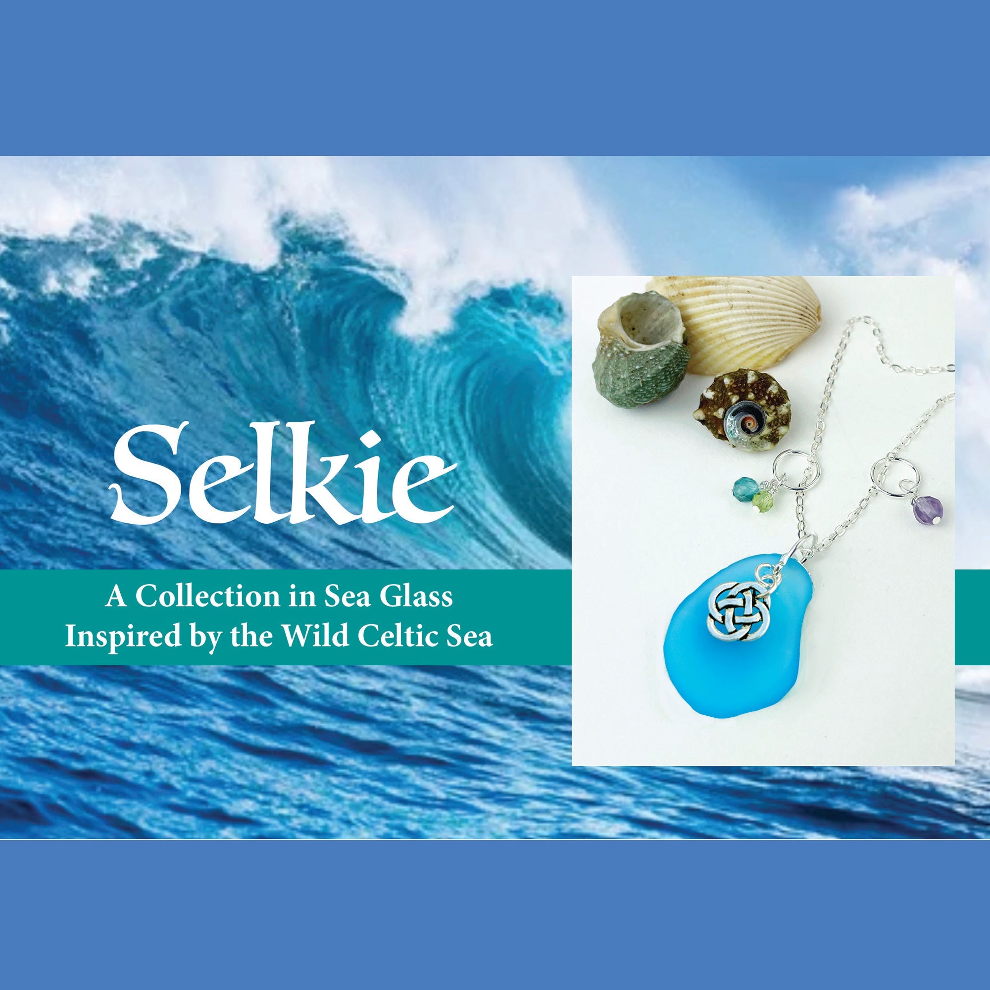 Wild ocean waves and Selkie sea glass pendant.