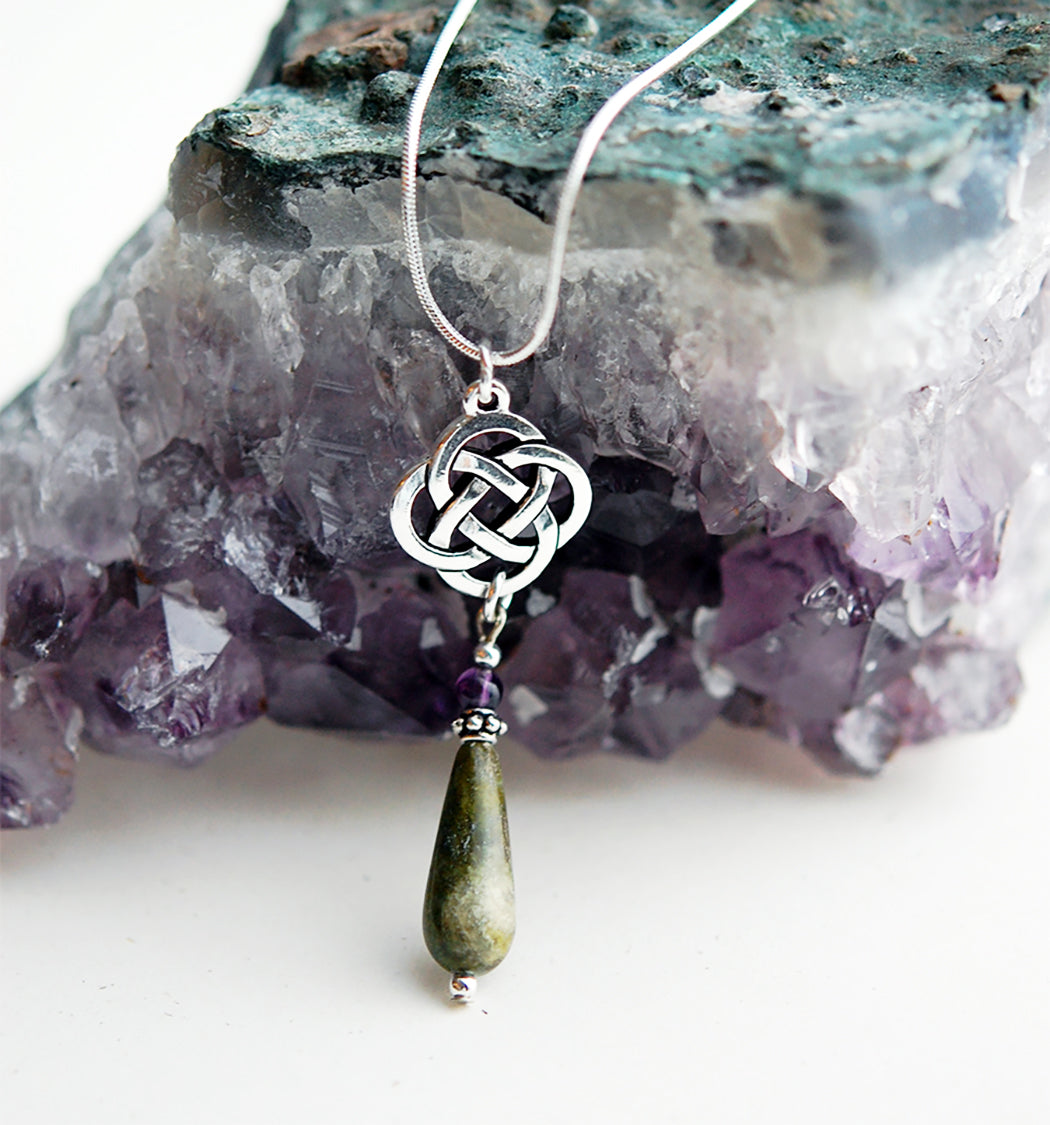Connemara Marble Teardrop with Amethyst Pendant