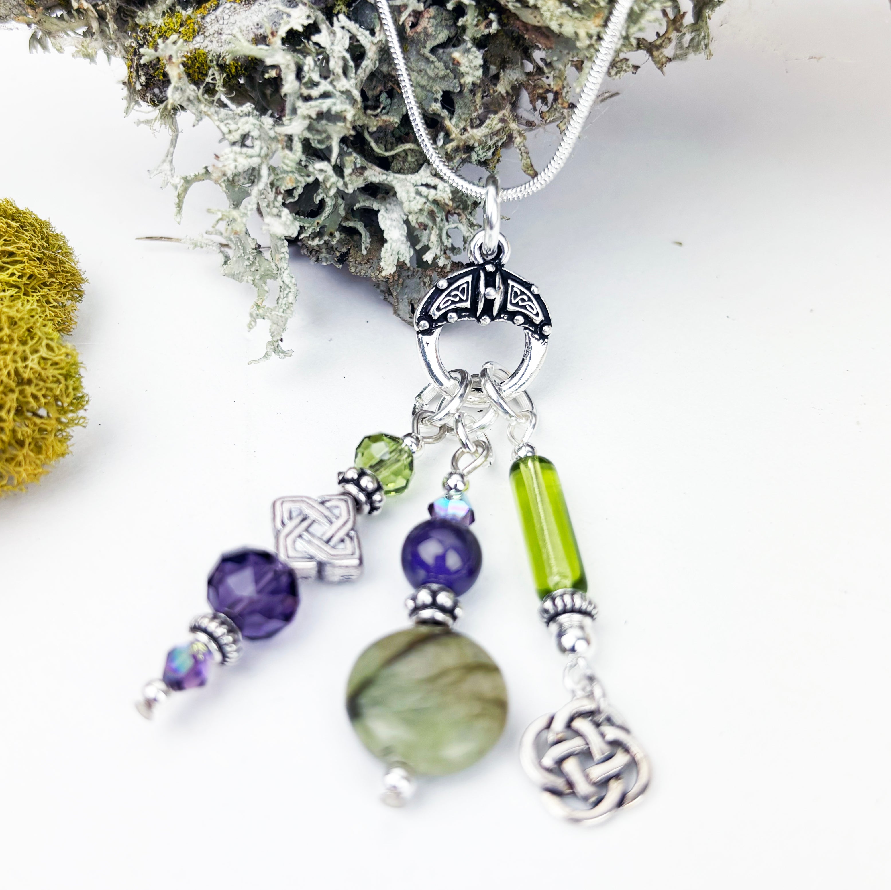 Connemara Marble and Amethyst 3-Drop Celtic Toggle Pendant