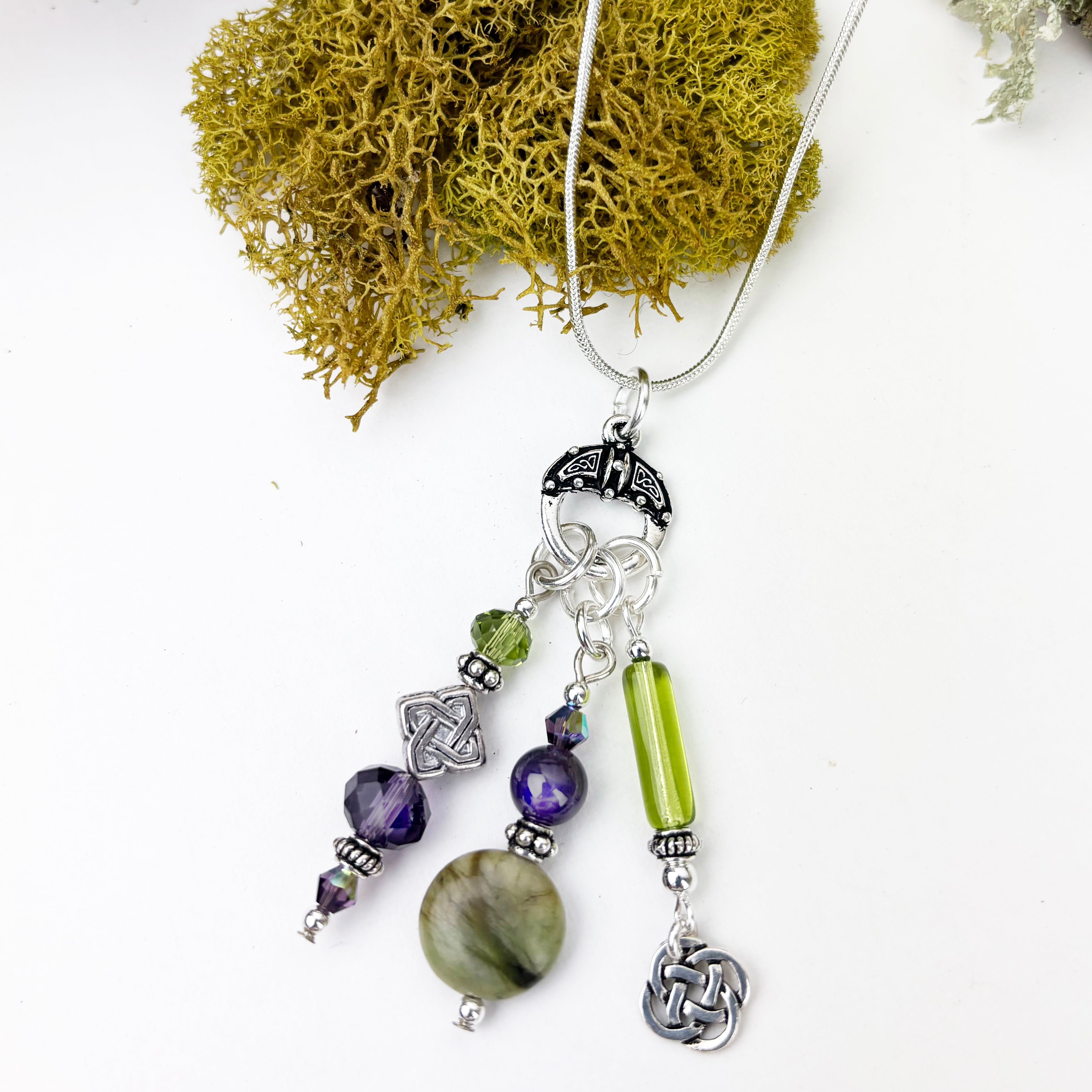 Connemara Marble and Amethyst 3-Drop Celtic Toggle Pendant