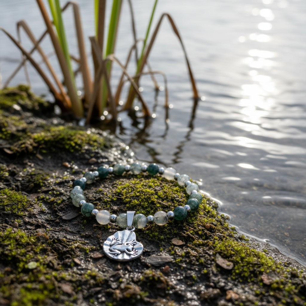 Gardener's Stone Bracelet with Celtic Frog on Lilly Pad