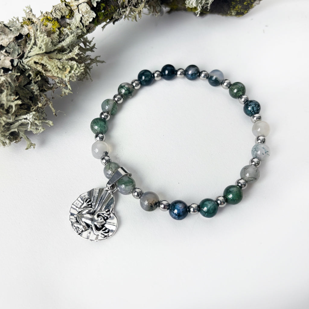 Gardener's Stone Bracelet with Celtic Frog on Lilly Pad