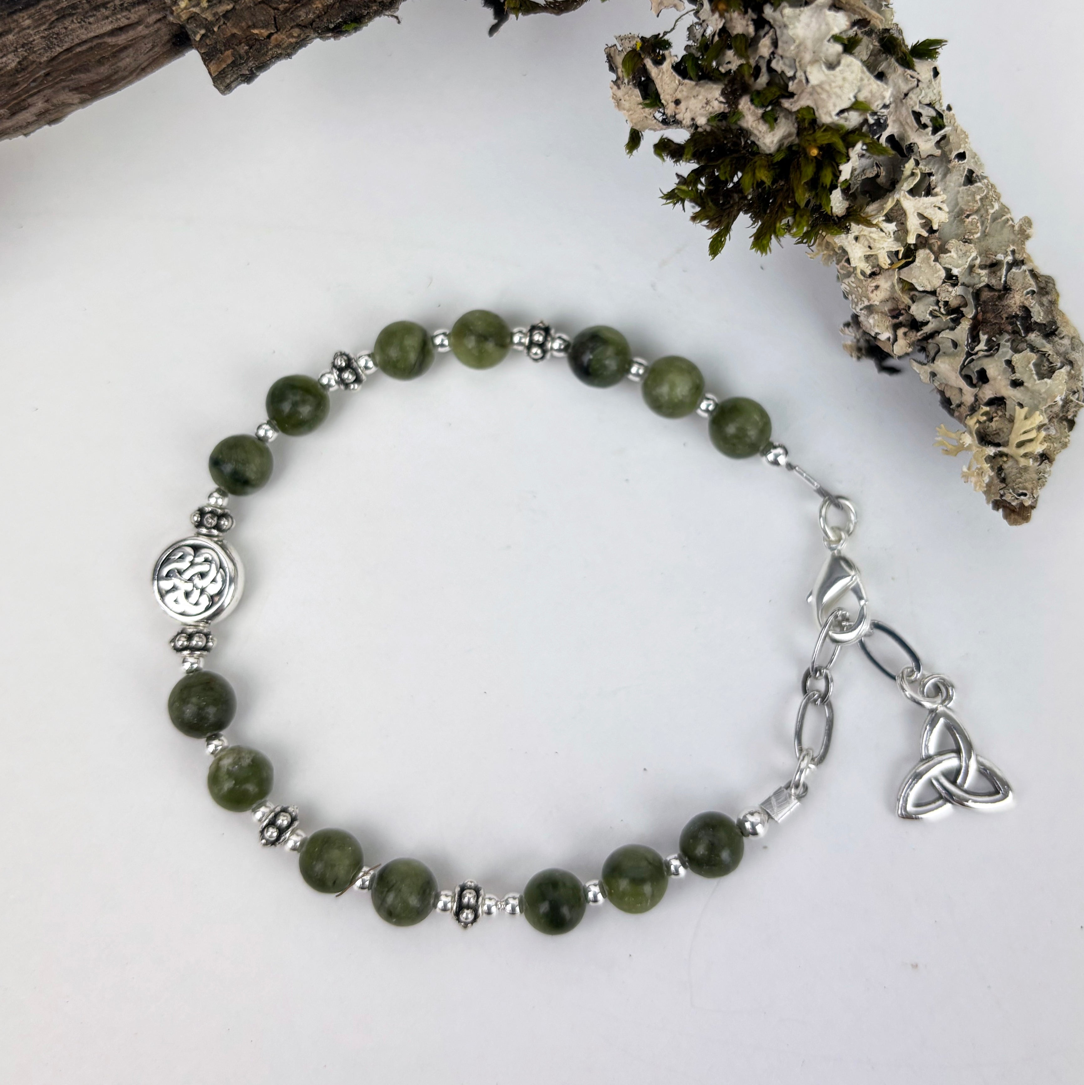 Connemara Marble Beaded Irish Bracelet with Celtic Trinity Knot
