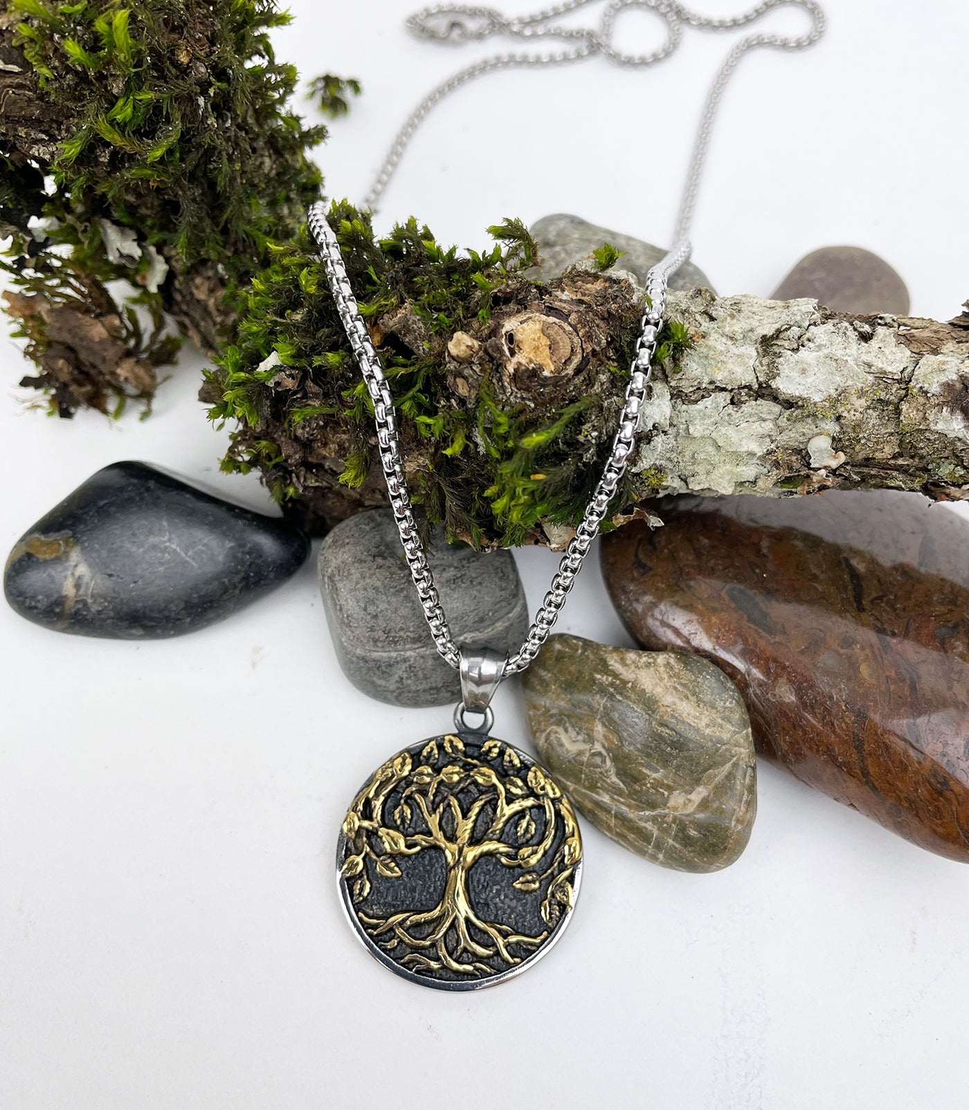 Tree of Life Stainless Steel Pendant with Gold Details