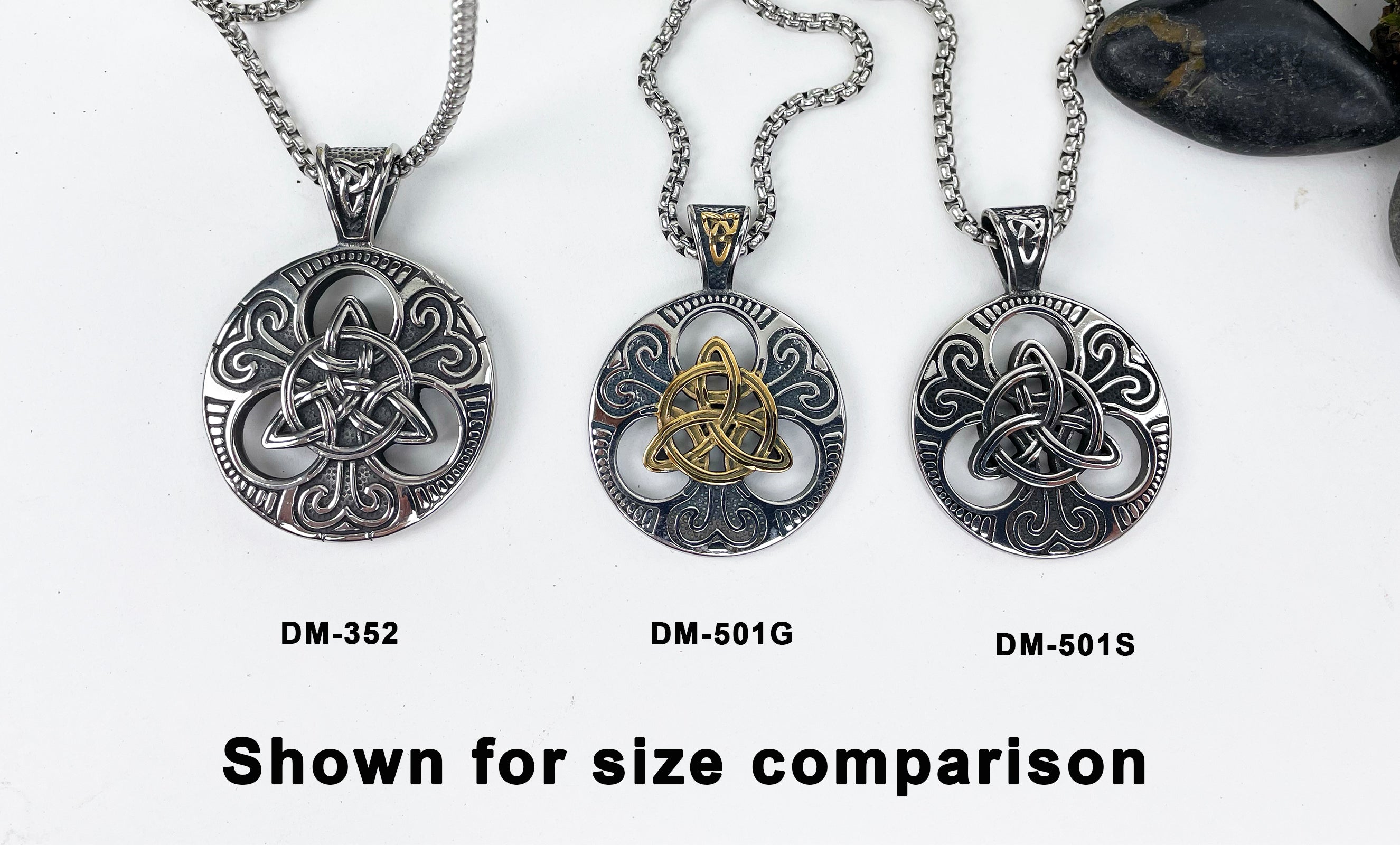 Medium Trinity Knot in Earth Circle Stainless Steel Pendant