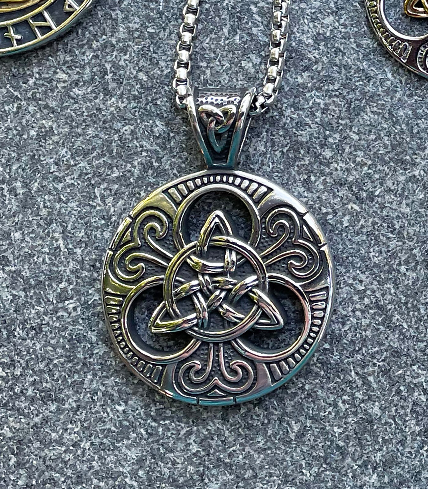 Medium Trinity Knot in Earth Circle Stainless Steel Pendant