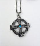 DM-921 Stainless Steel Celtic Cross with Stone Pendant
