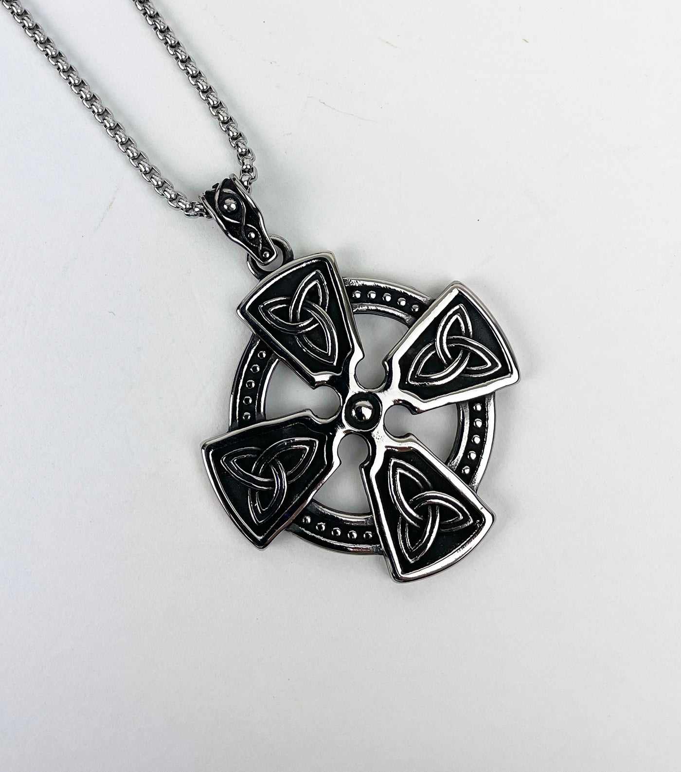 Square Celtic Cross with Trinity Knots Stainless Steel Pendant