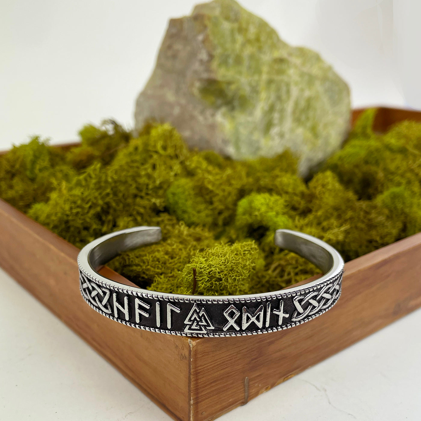 Men's Cuff Bracelet with Viking Valknut and Rune Symbols