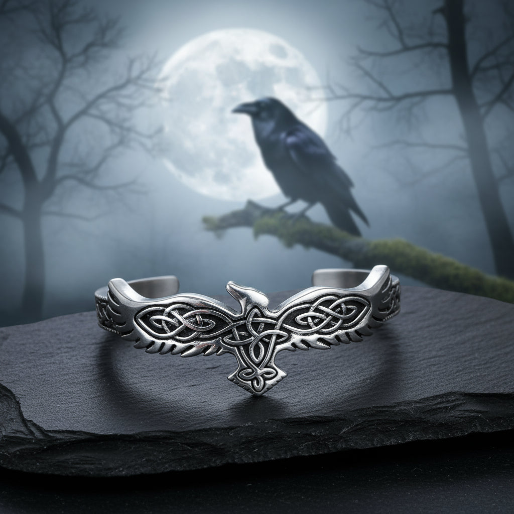 Raven in Flight Men's Stainless Steel Cuff Bracelet