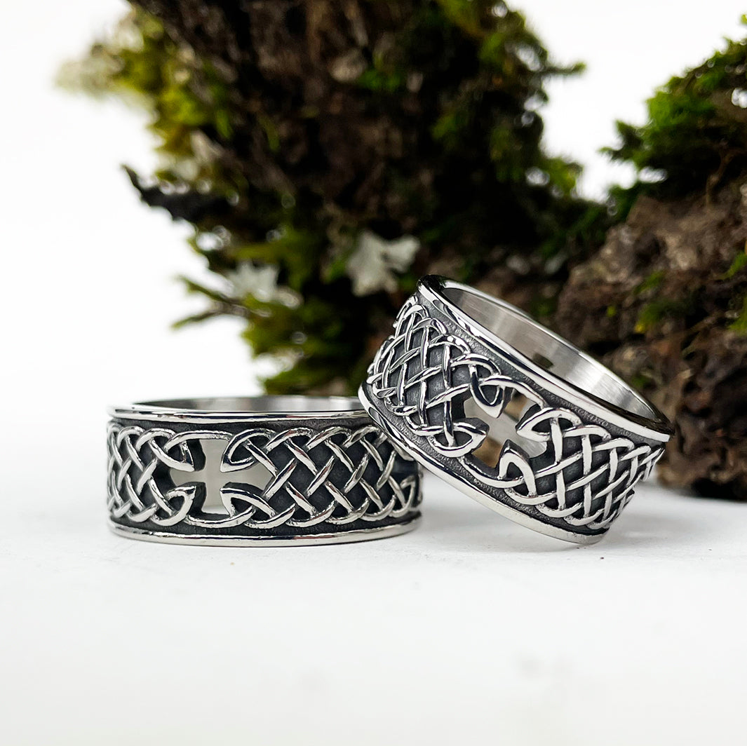 Celtic Knot Band with Cutout Cross Band Ring