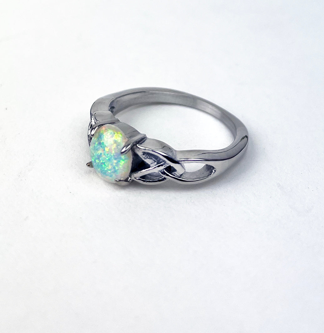Woman's Celtic Knots with Opal Stone Ring
