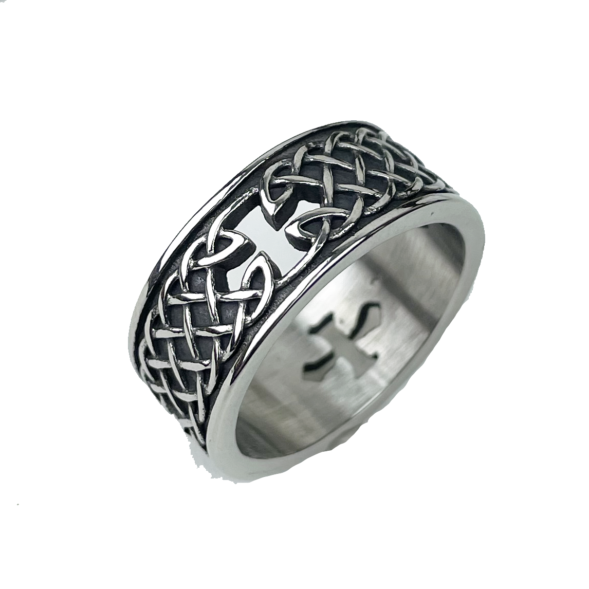 Celtic Knot Band with Cutout Cross Band Ring