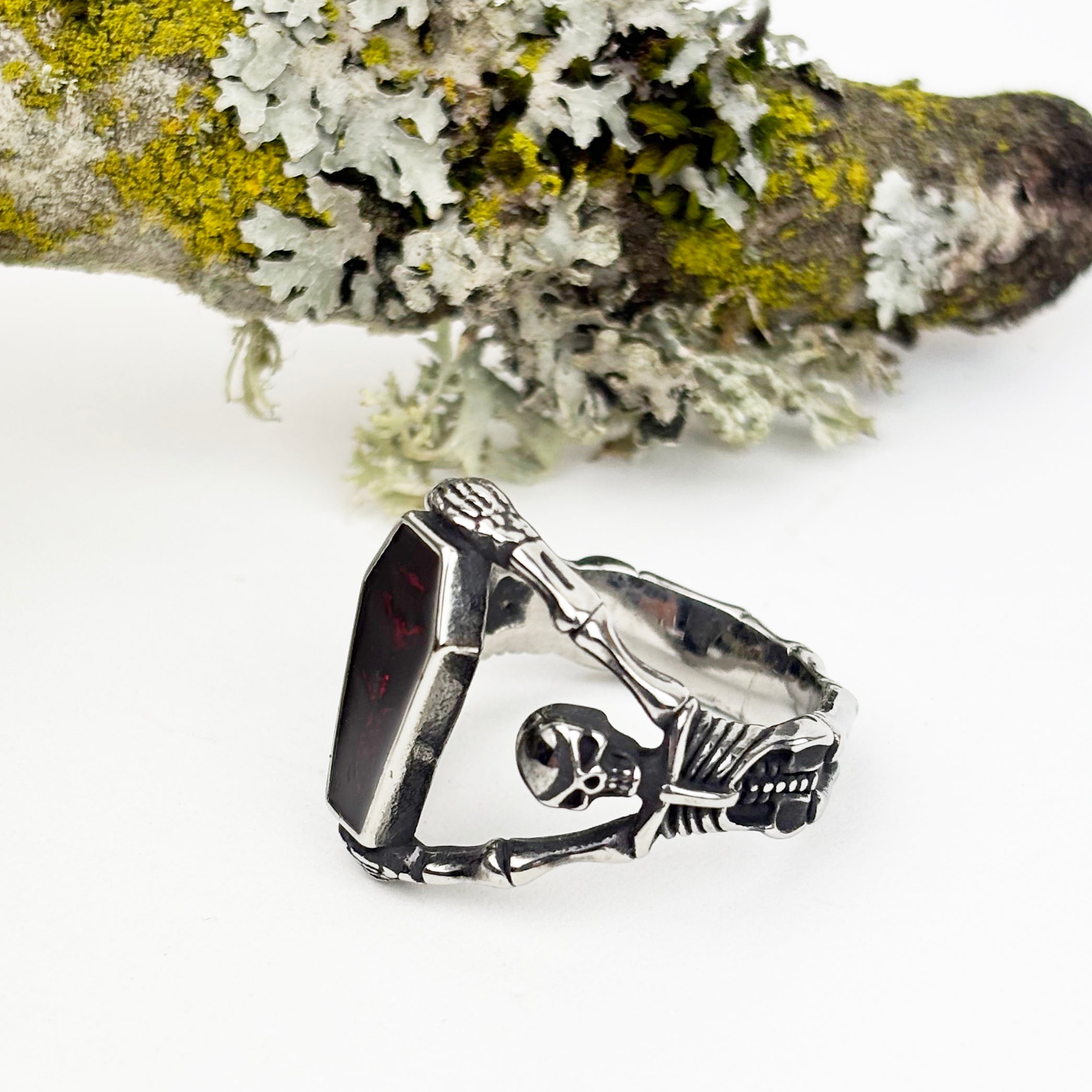 Red Coffin with Skeletons Ring