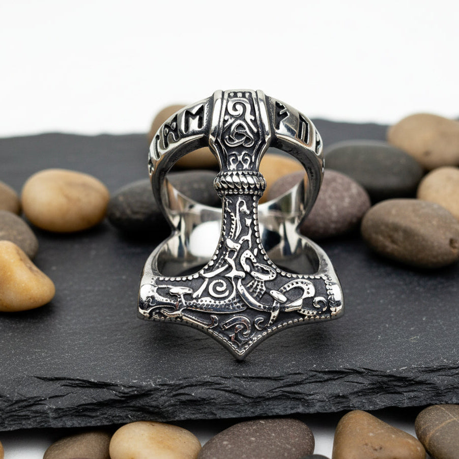 Engraved Thor's Hammer Ring