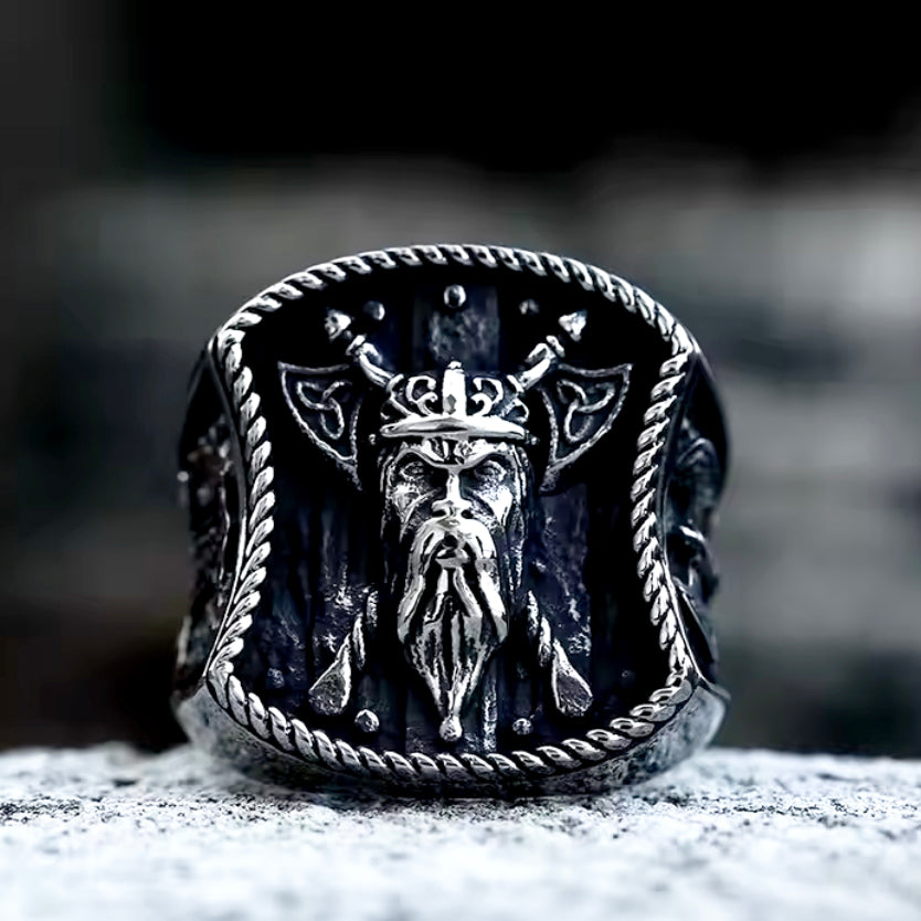 Oden's Viking Warrior with Crossed Axes Ring