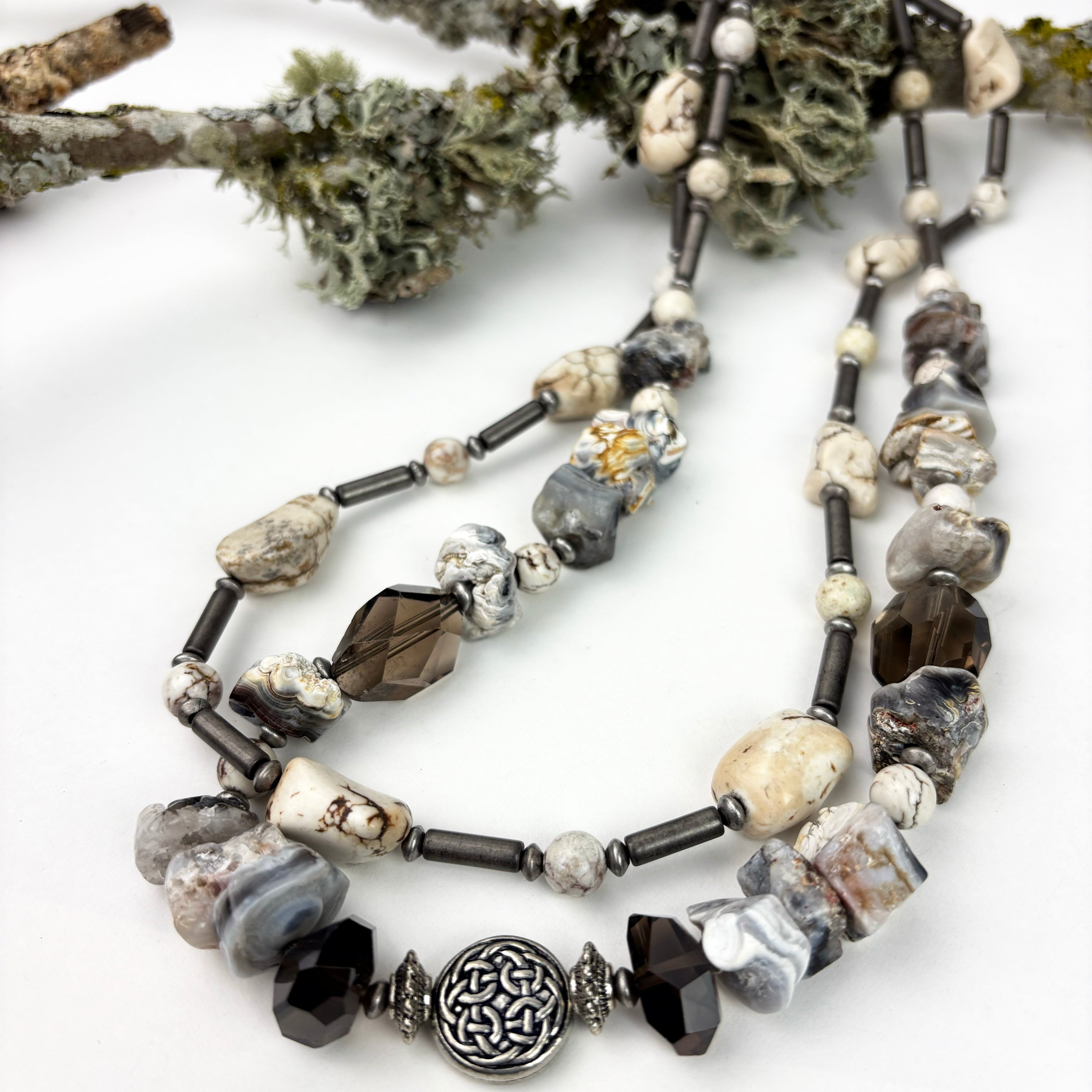 Freeform Smoky Quartz with Howlite Double-strand Necklace