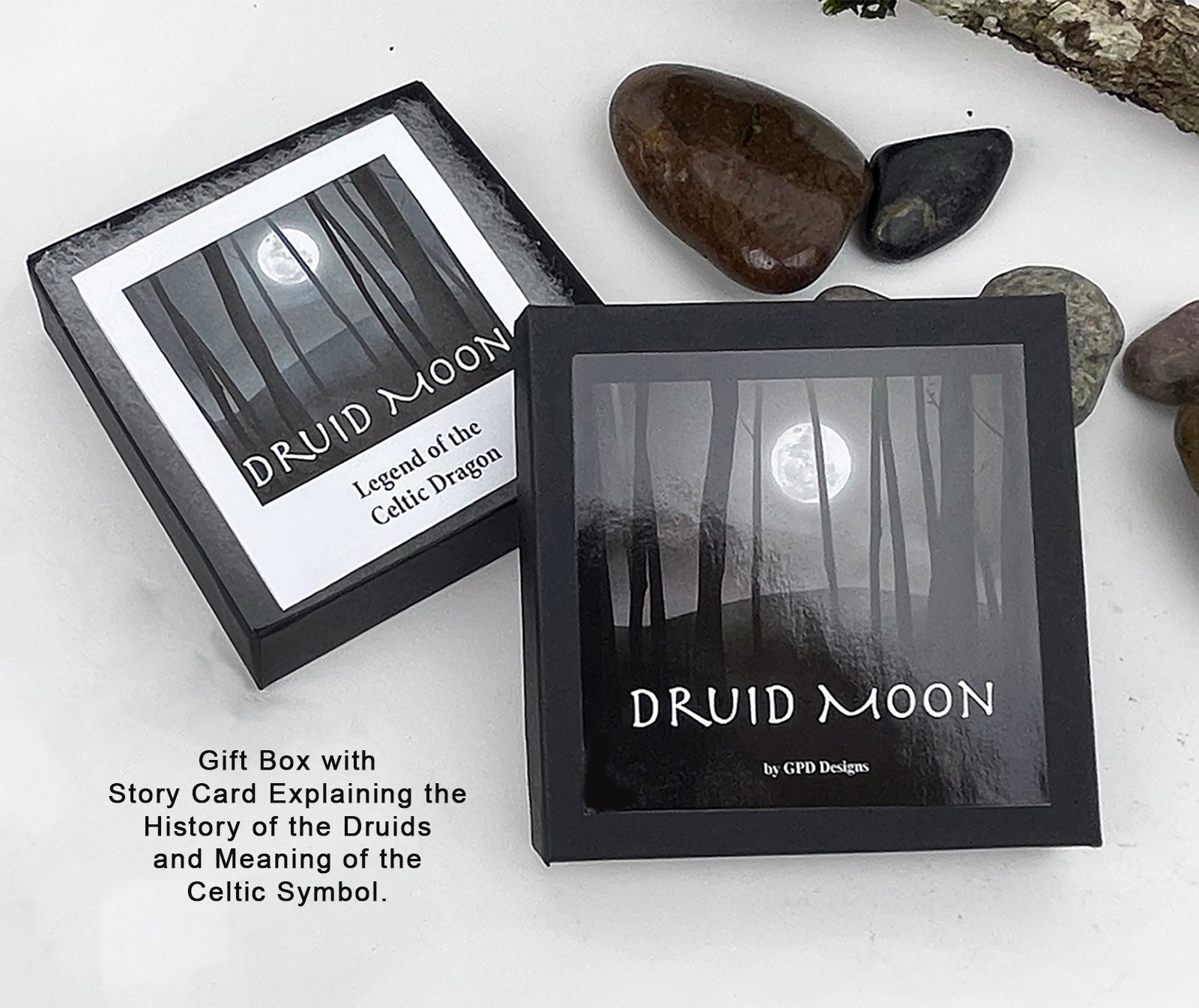 Celtic White Stag and Winter Moon Stainless Steel Pendant