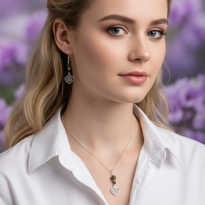 "My Heart Belongs to Ireland" Amethyst and Connemara with Celtic Heart