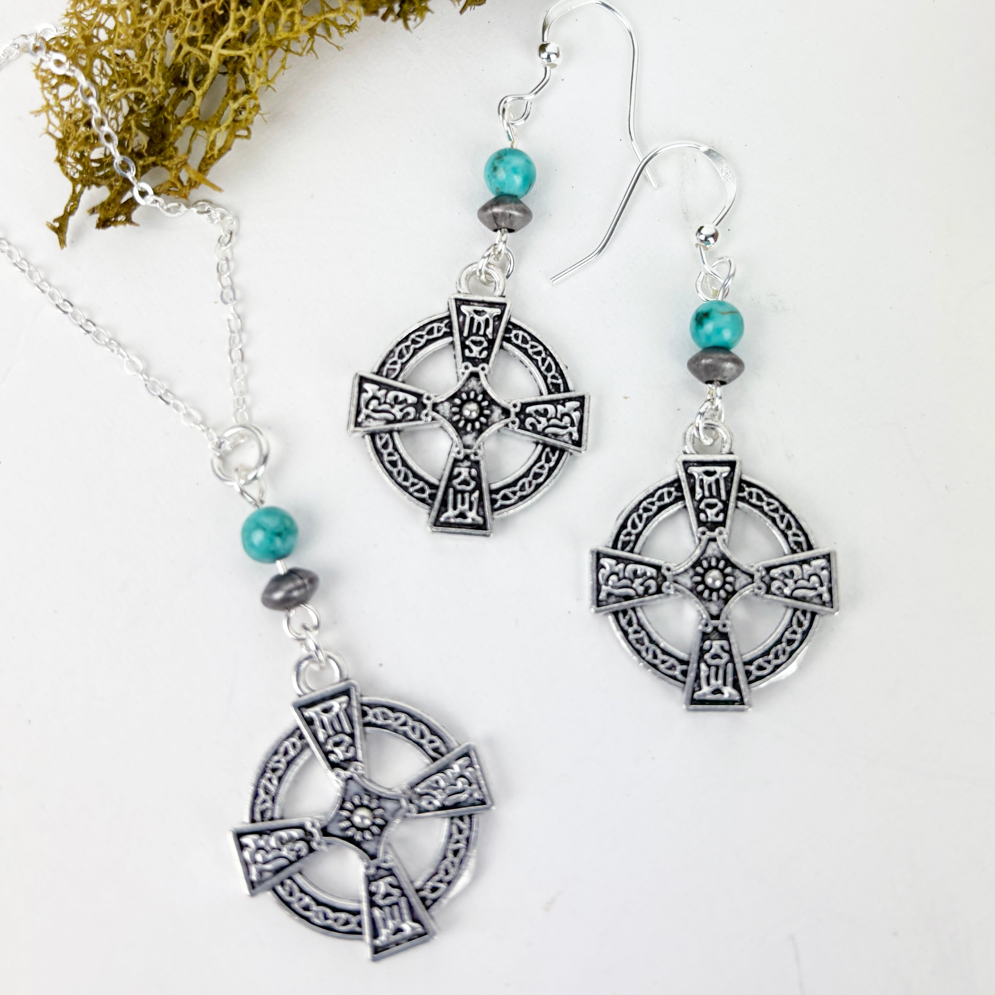 Turquoise and Square Celtic Cross