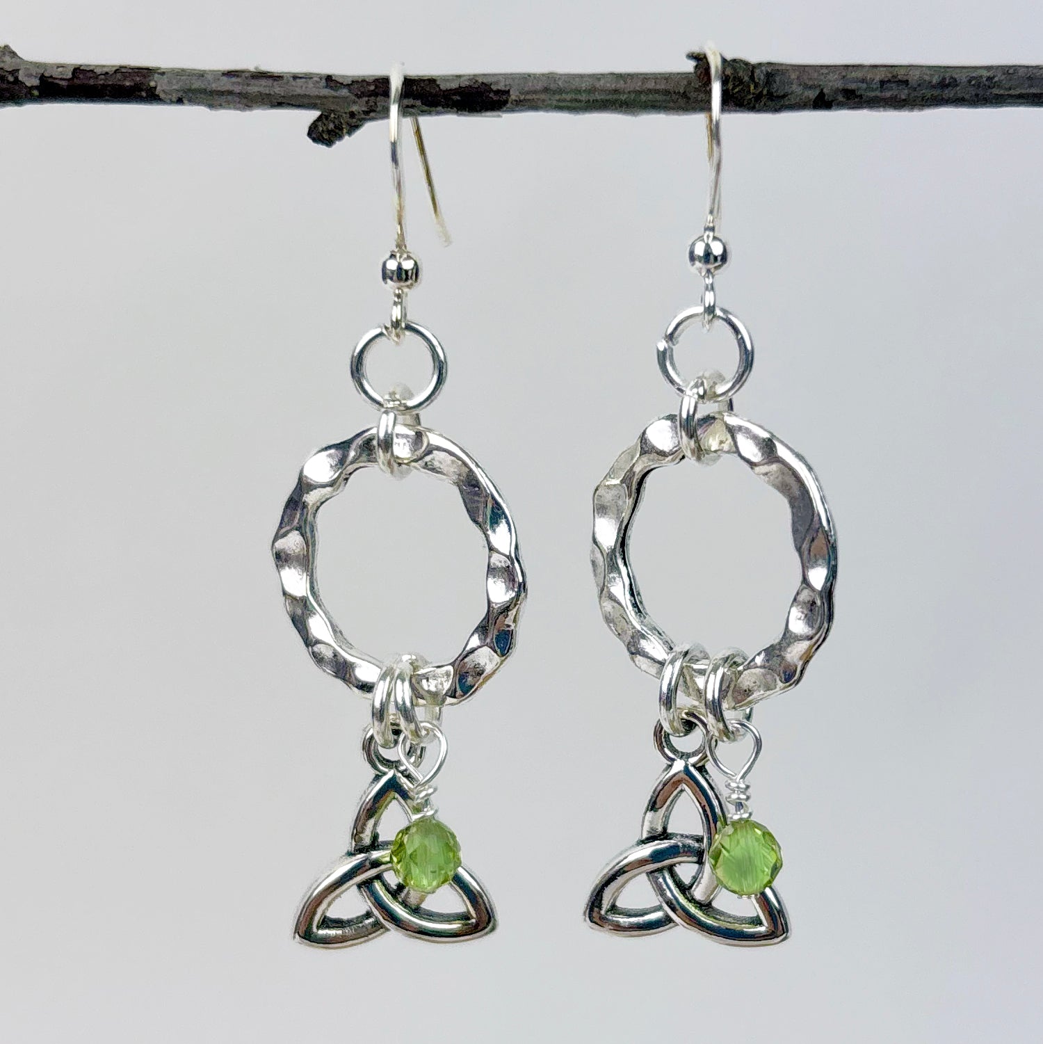 Hammered Circle of Life with Celtic Trinity Knot and Peridot