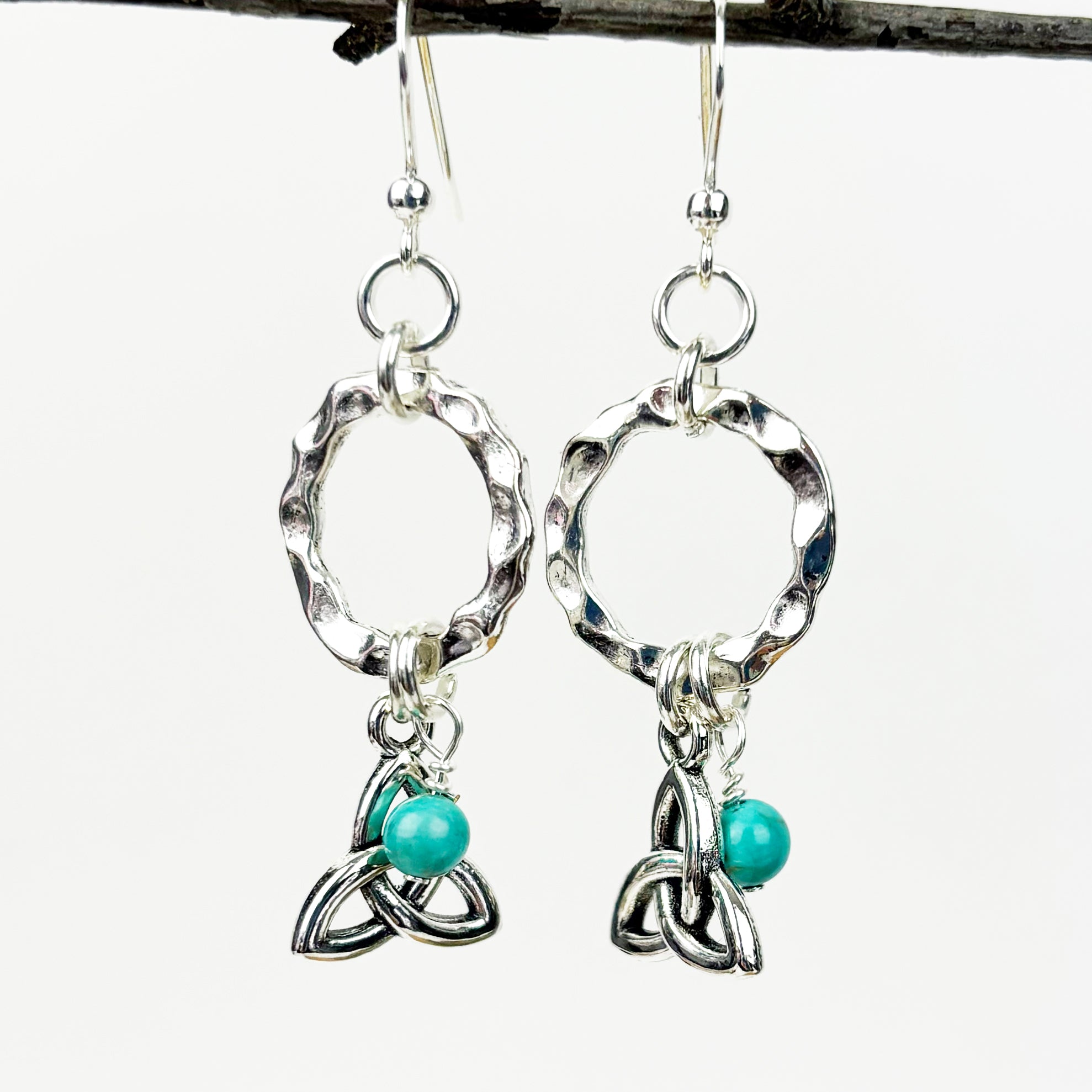 Hammered Circle of Life with Celtic Trinity Knot and Turquoise