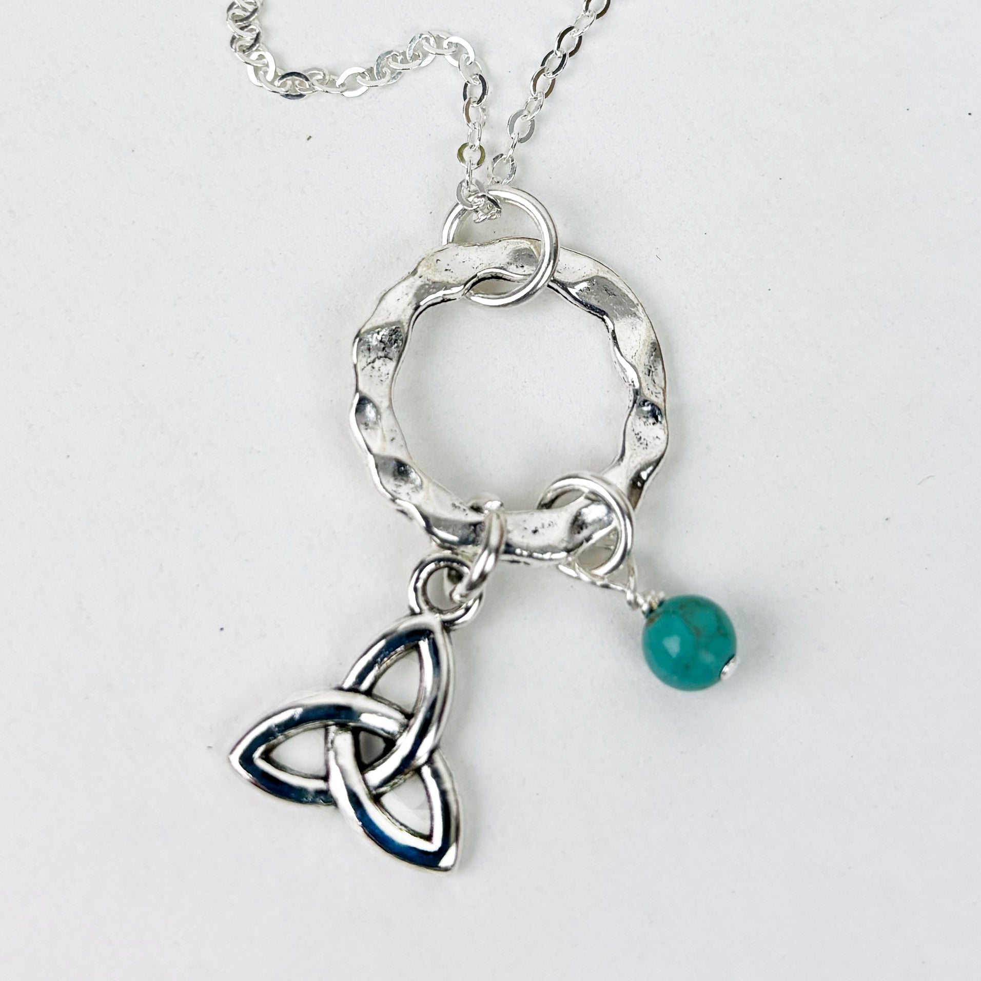 Hammered Circle of Life with Celtic Trinity Knot and Turquoise