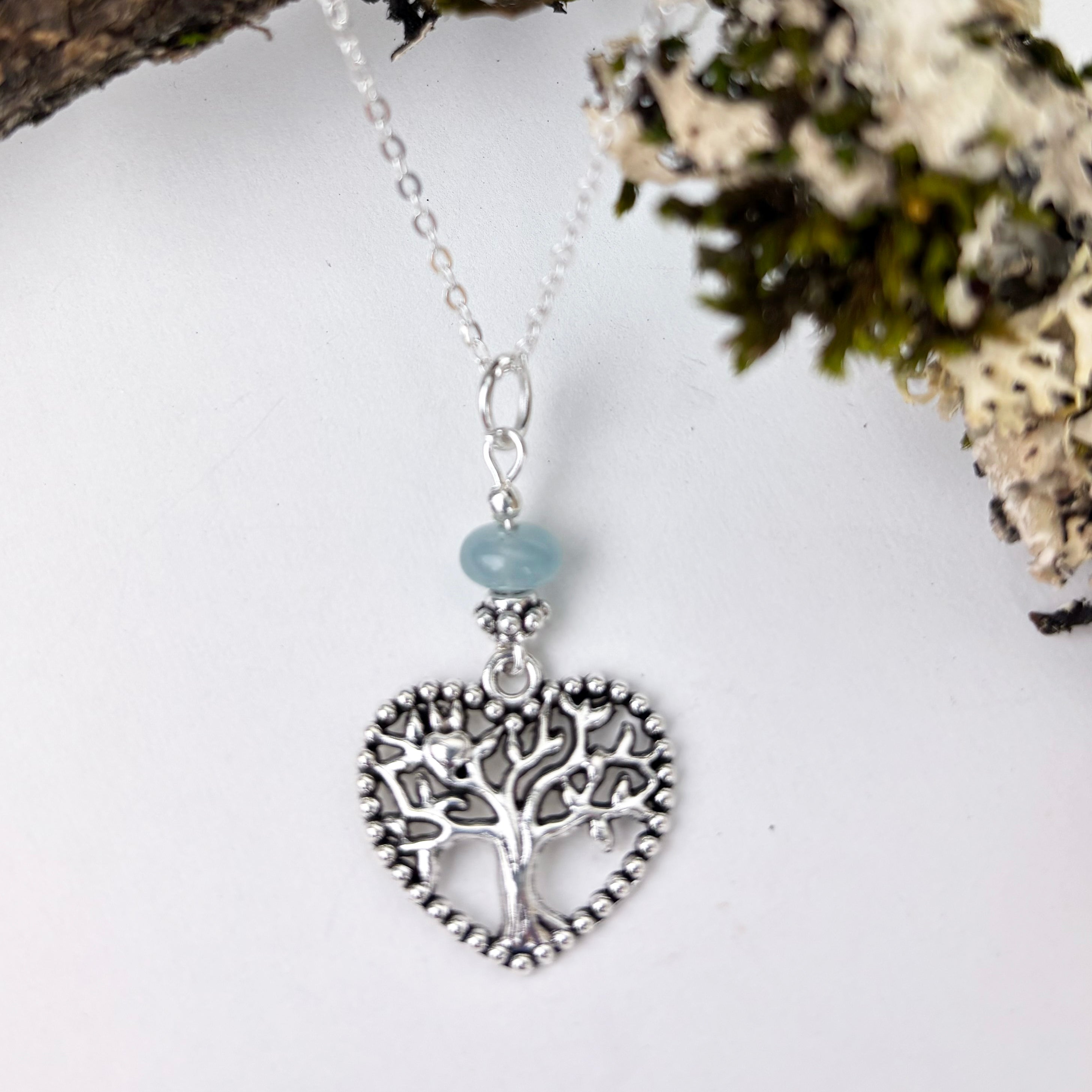 Heart shaped Tree of Life with Aquamarine