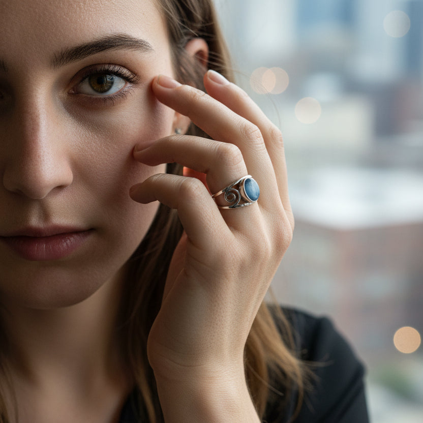 Kyanite Gemstone with Swirl Goddess Ring