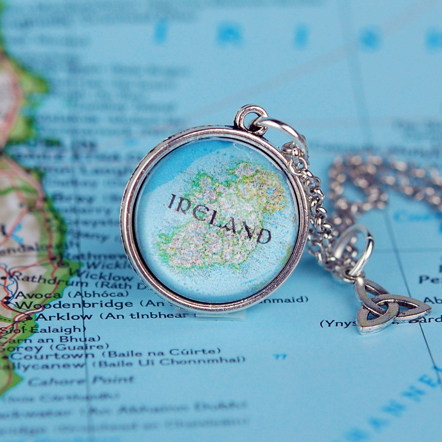 Glass Globe with Ireland Map and Shamrocks Pendant