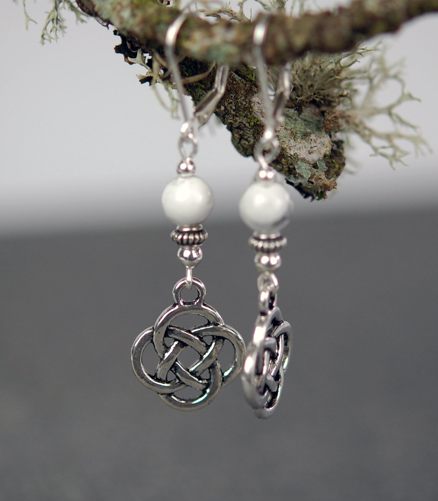 Howlite with Celtic Lughs Knot Earrings