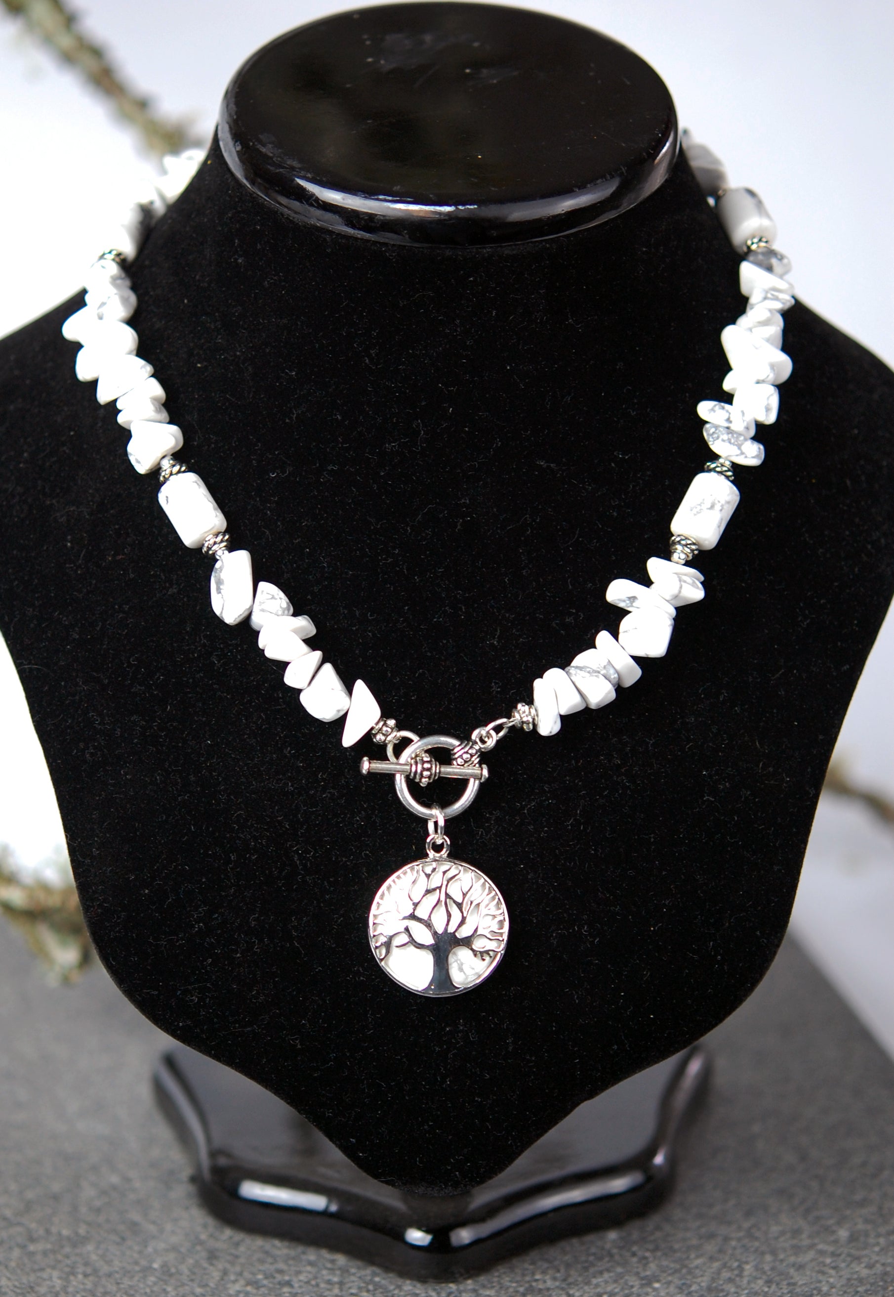 Howlite Gemstone Necklace with Tree of Life Drop