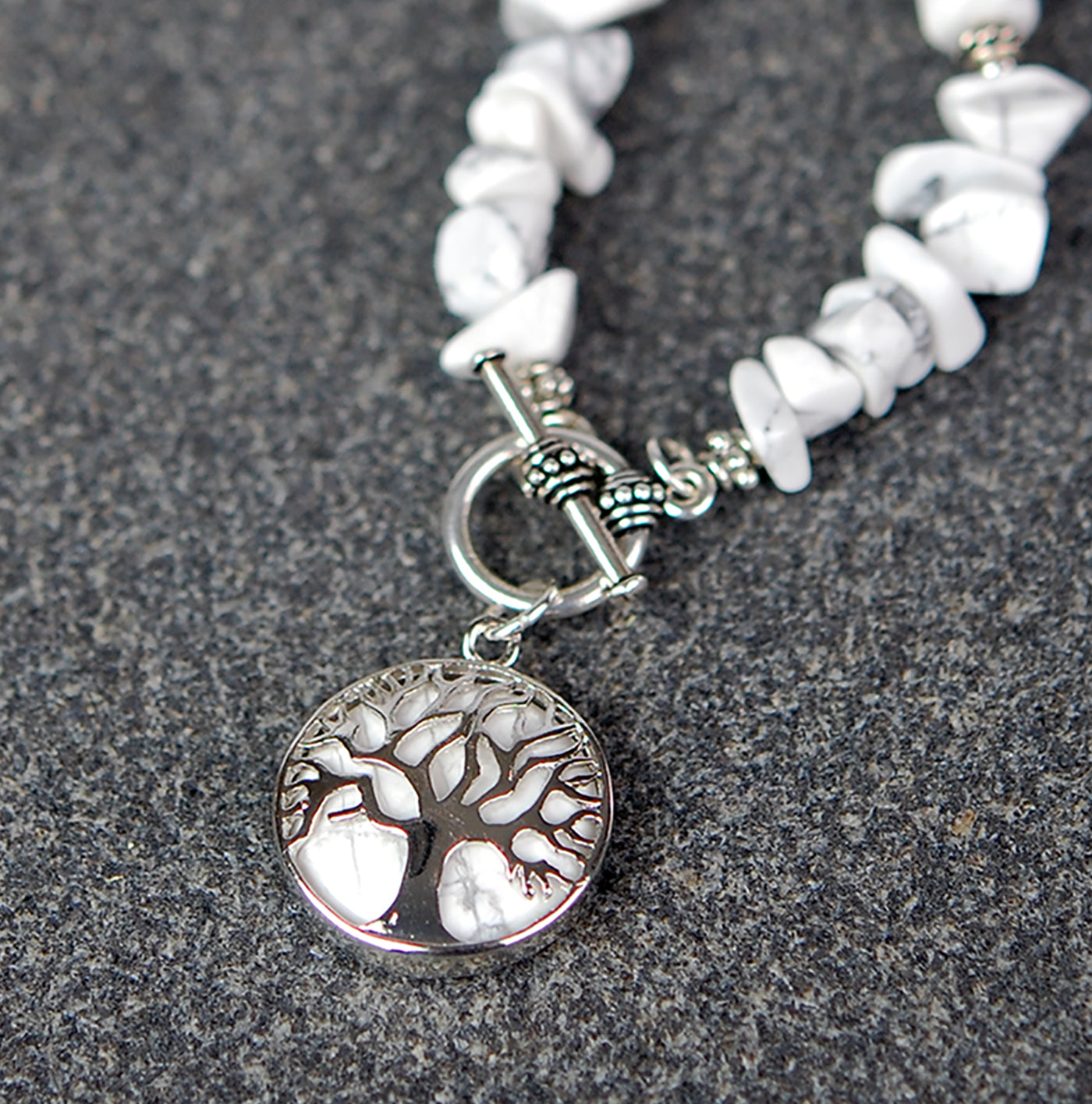 Howlite Gemstone Necklace with Tree of Life Drop