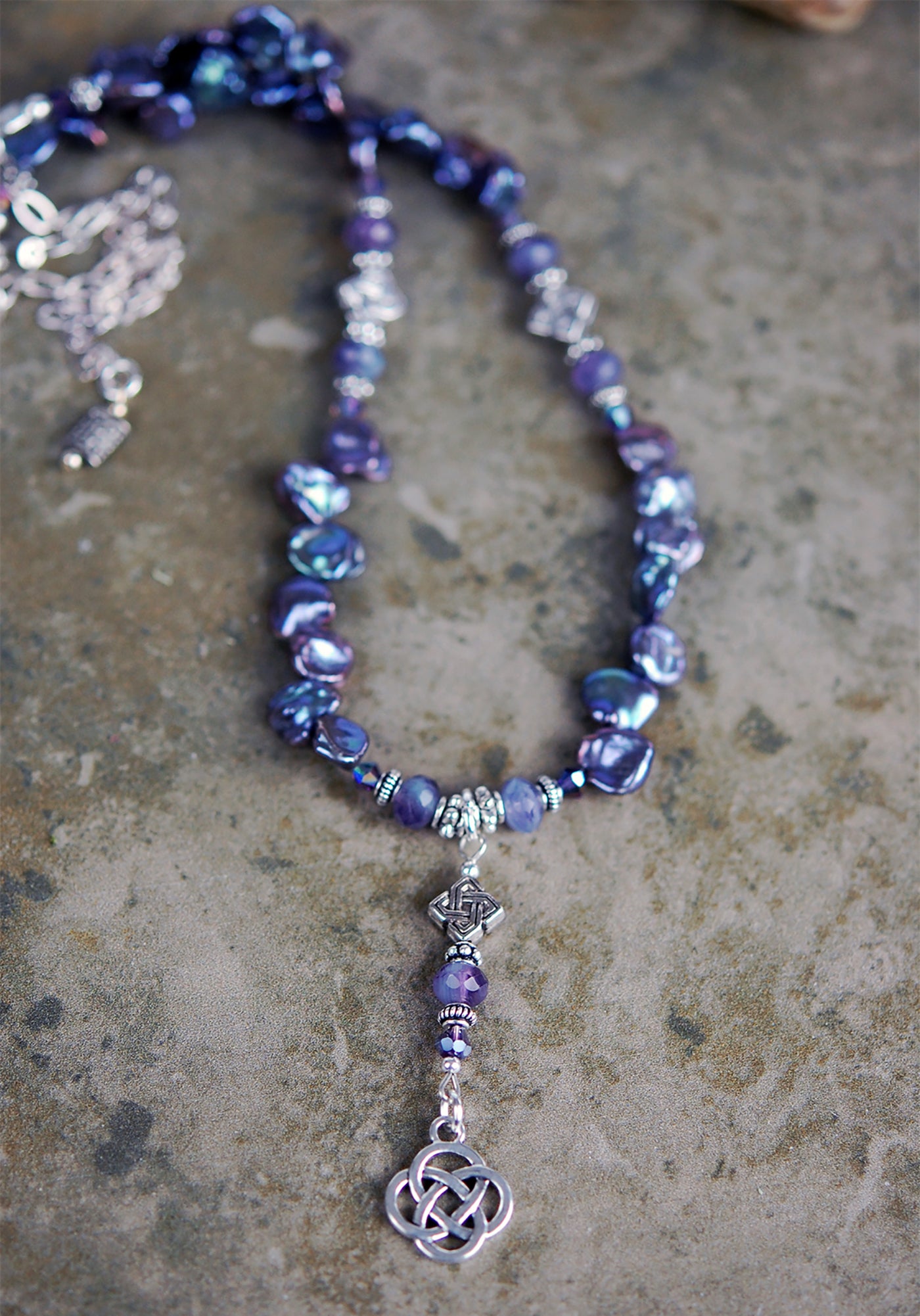 Deep Lavender Freshwater Pearl with Celtic Knot Drop