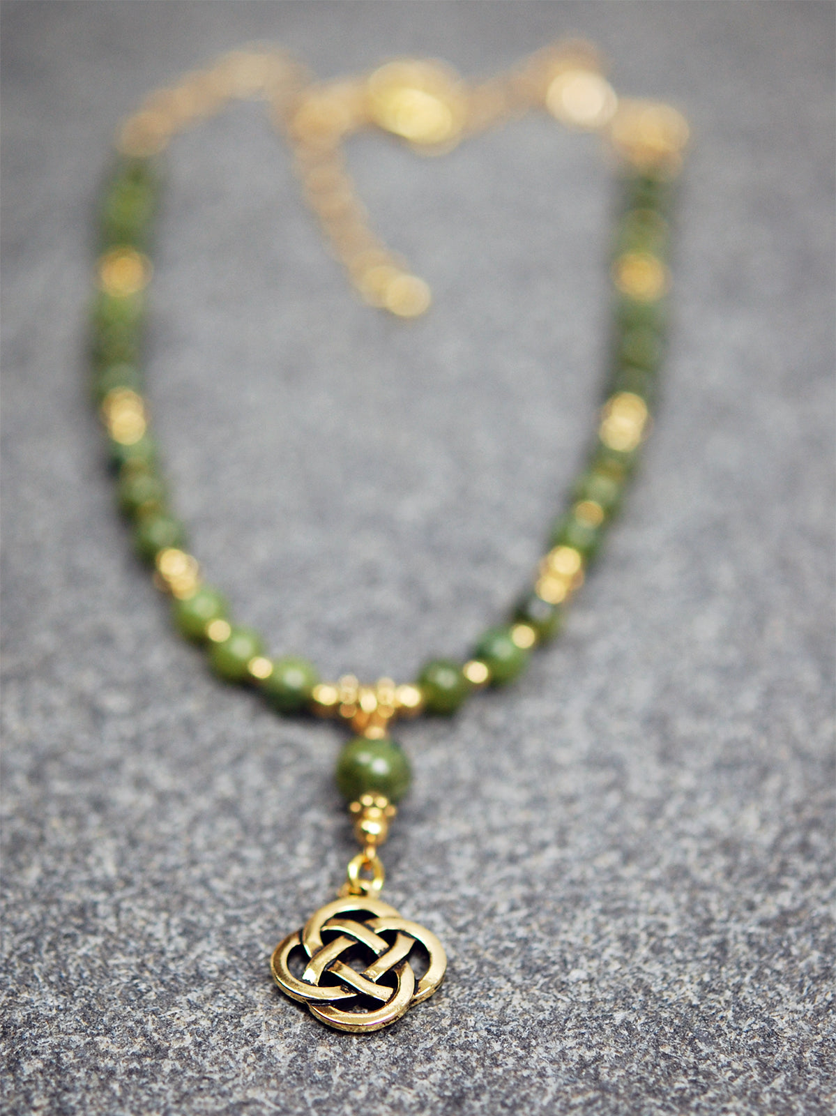 Round Celtic Knot Drop and Connemara Marble Necklace