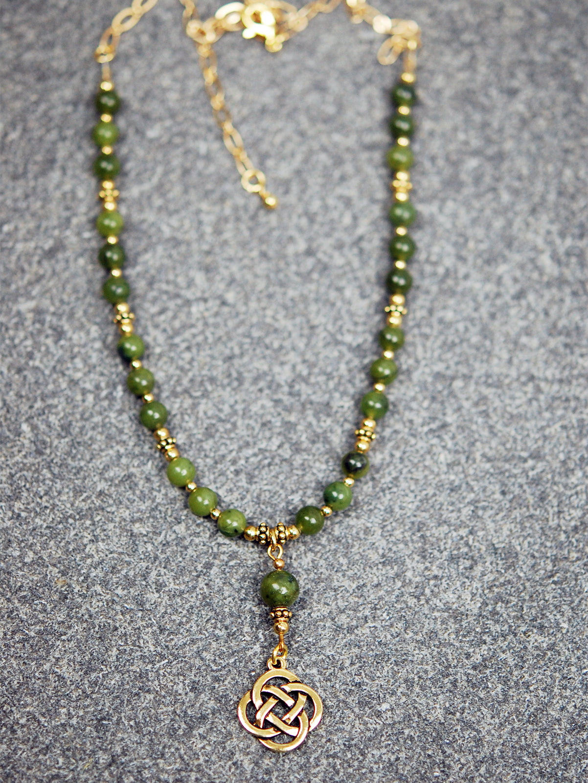 Round Celtic Knot Drop and Connemara Marble Necklace