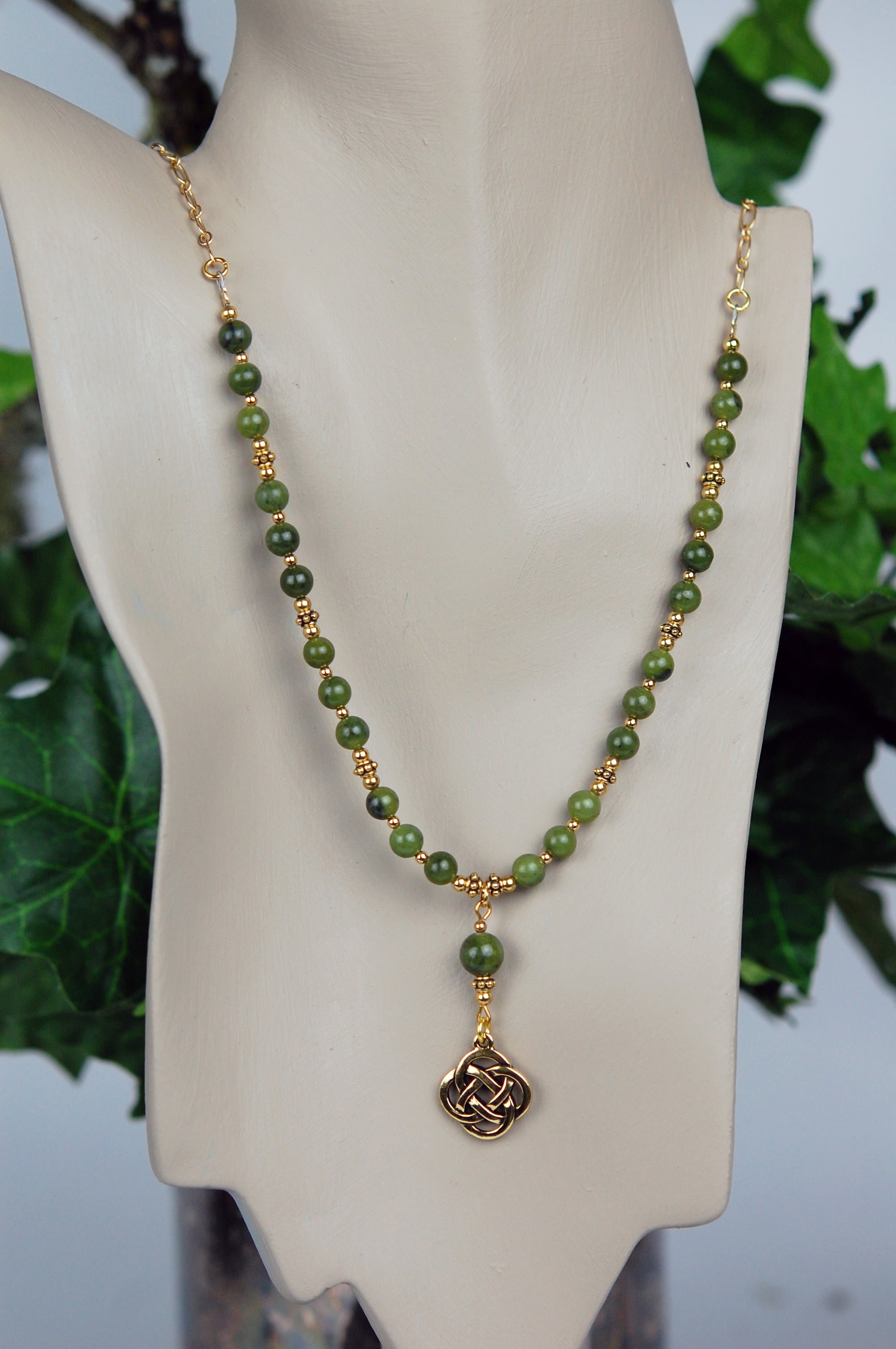 Round Celtic Knot Drop and Connemara Marble Necklace