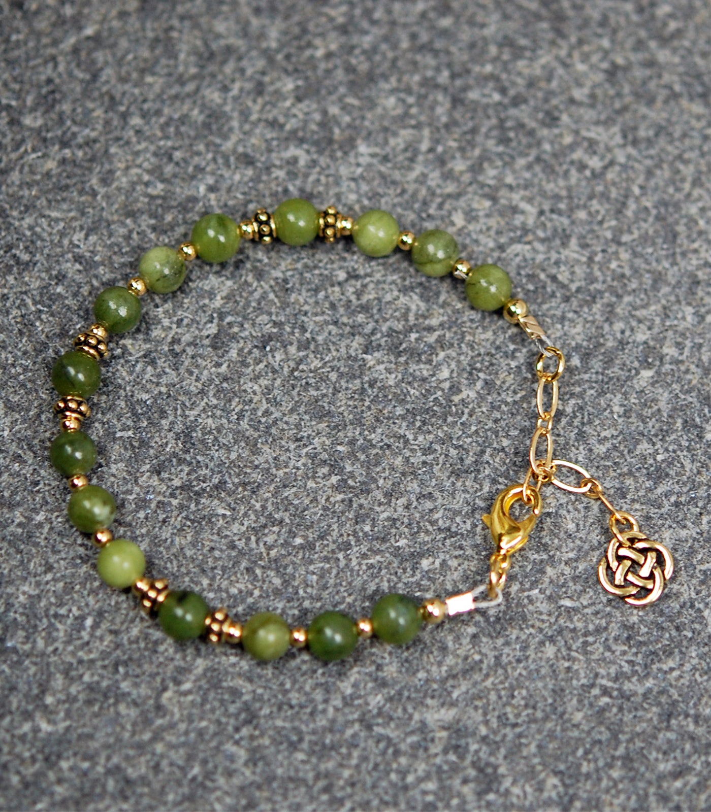 Connemara Marble Bracelet with Delicate Antiqued Gold Celtic Knot