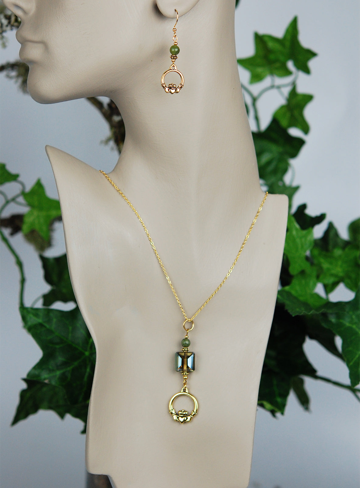 Square Crystal and Claddagh Pendant