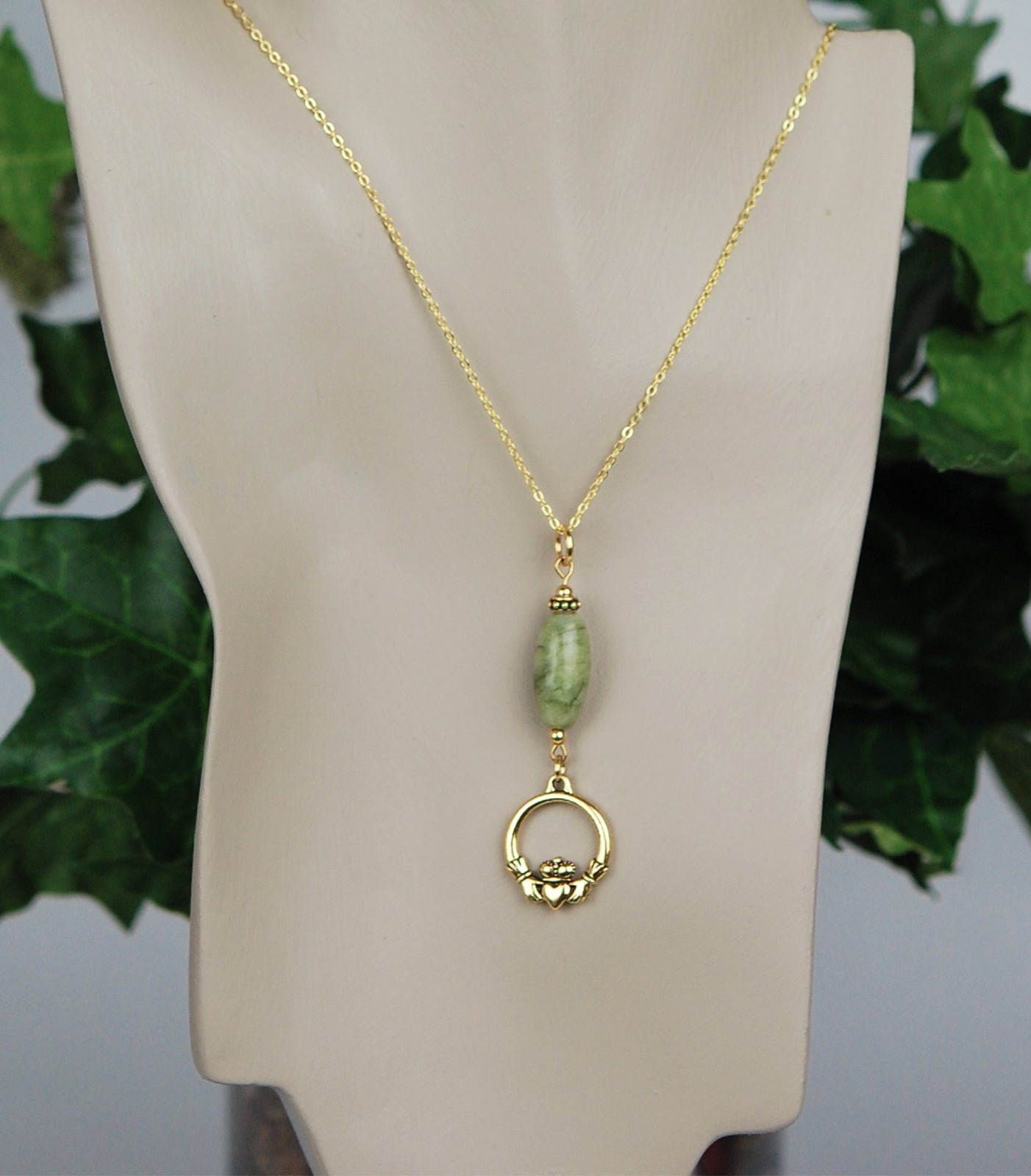 Connemara Marble with Gold Claddagh Pendant