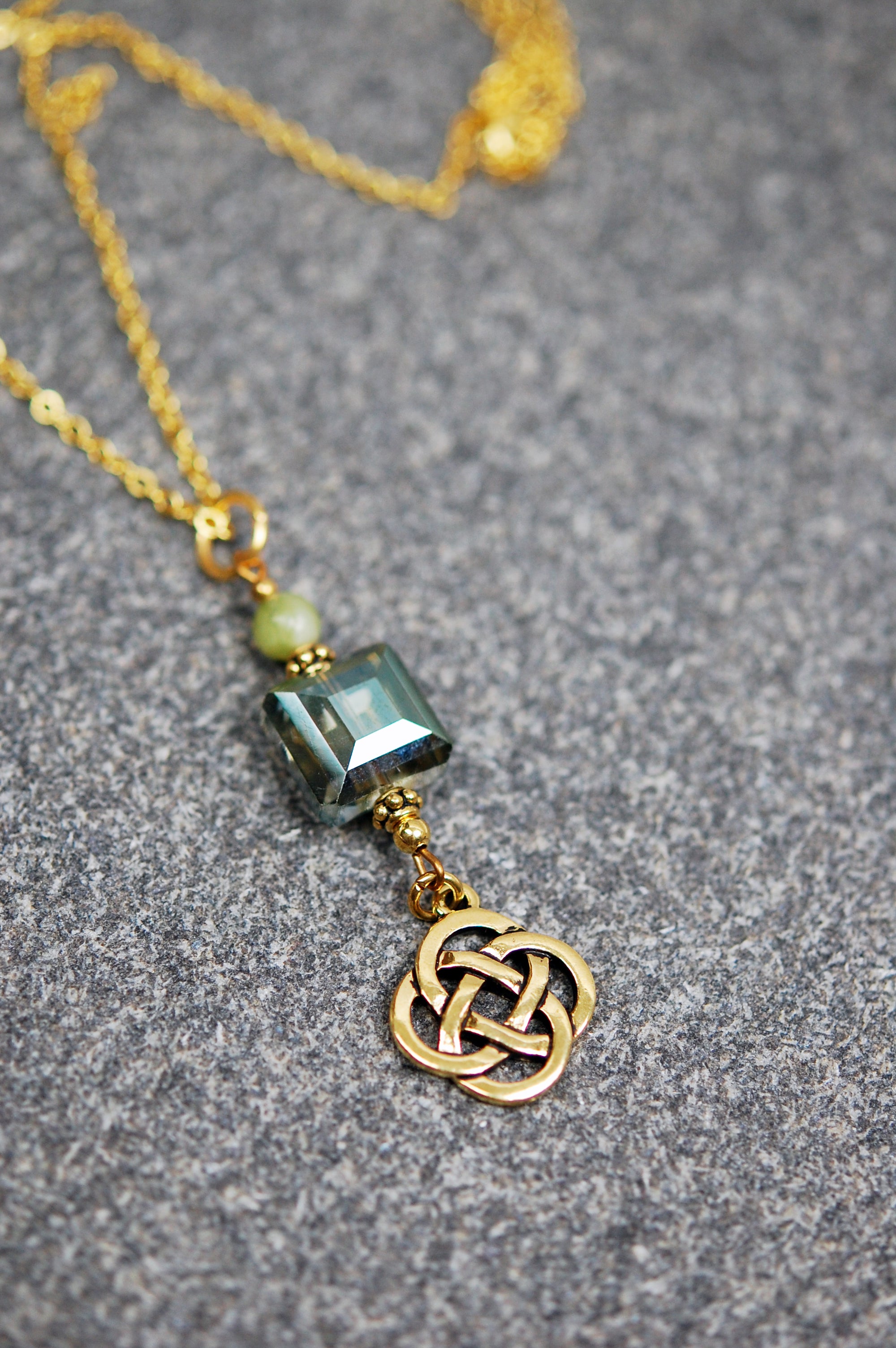 Connemara Marble and Square Crystal Pendant