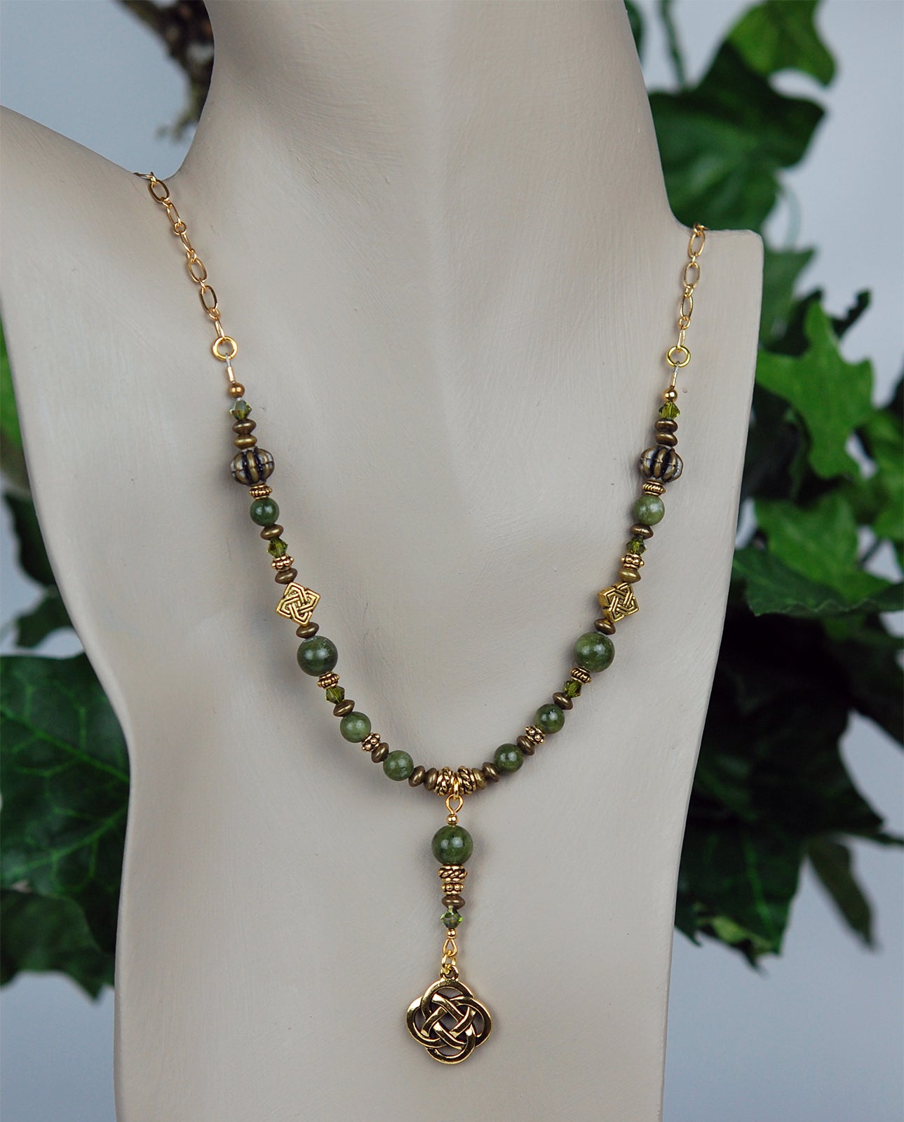 Diamond Celtic Knot and Connemara Marble Necklace