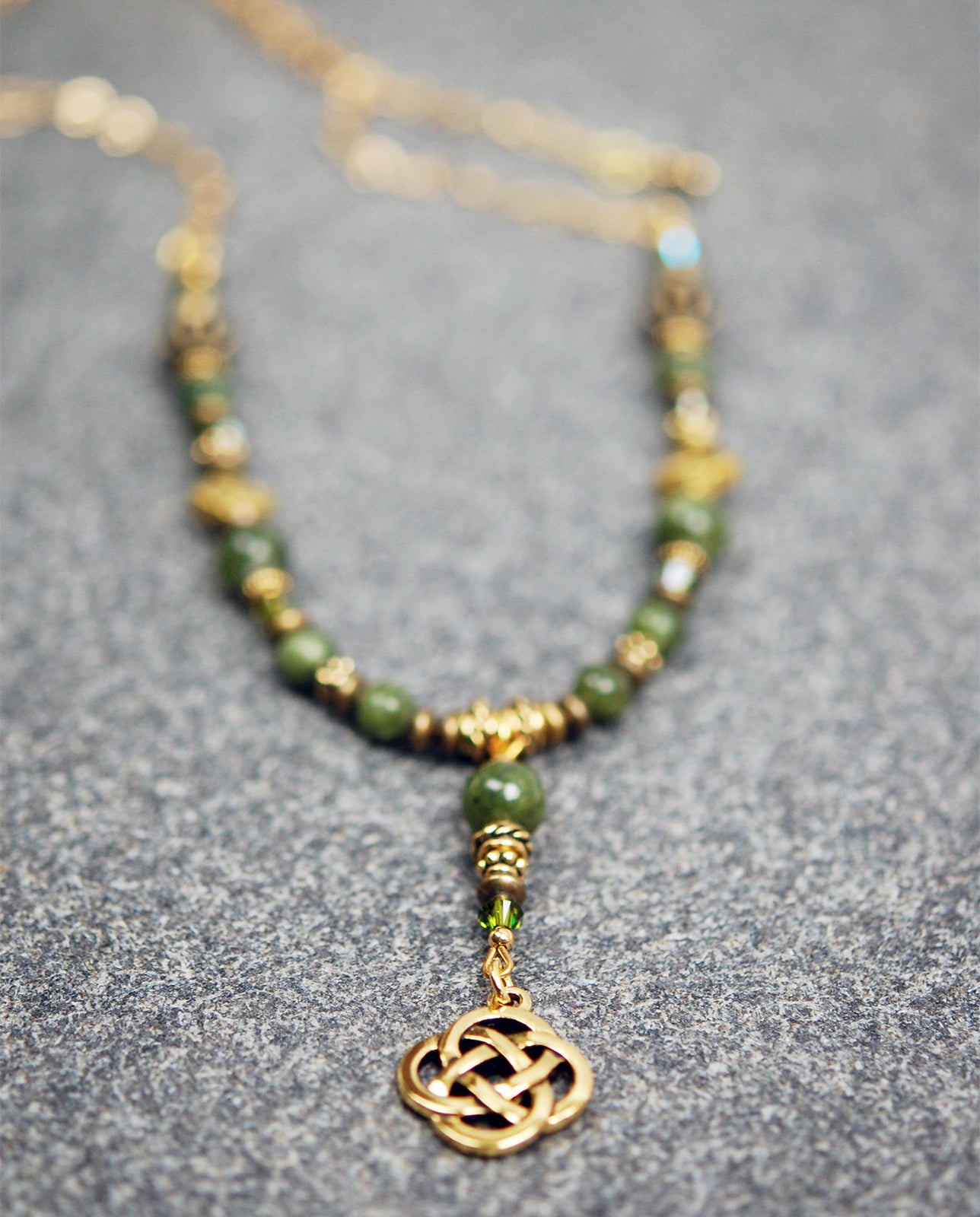 Diamond Celtic Knot and Connemara Marble Necklace