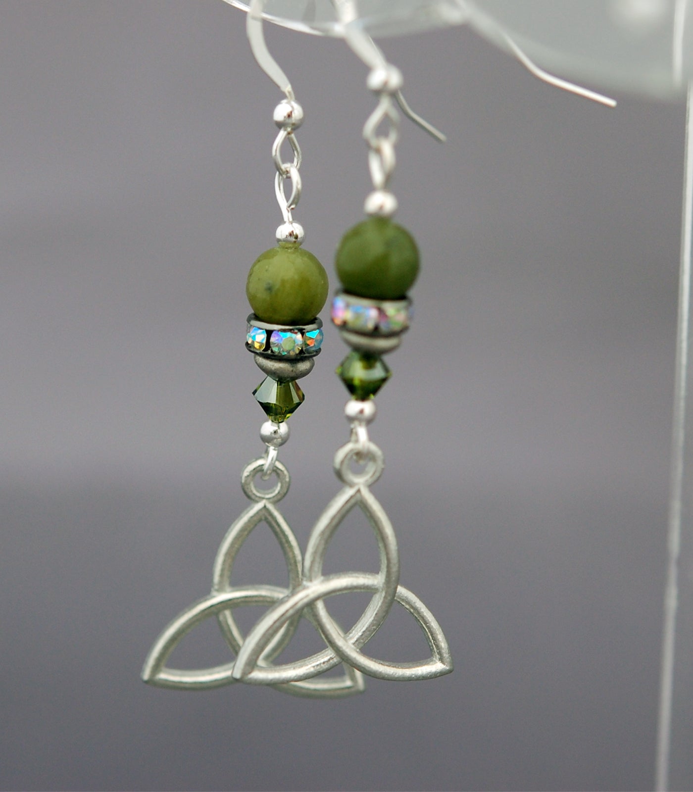 Celtic Trinity Knot Earrings with Connemara and Rhinestones