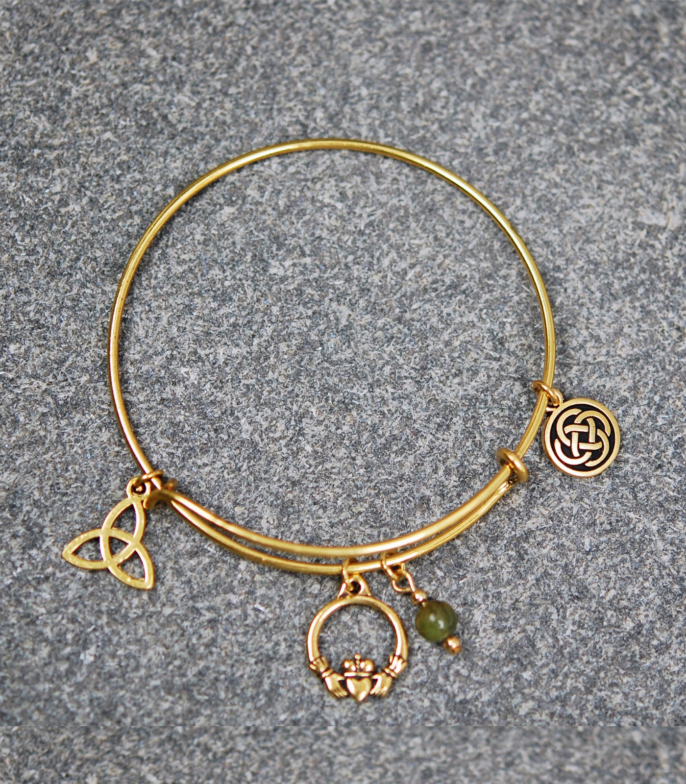 Connemara Marble Wire Bracelet with Claddagh