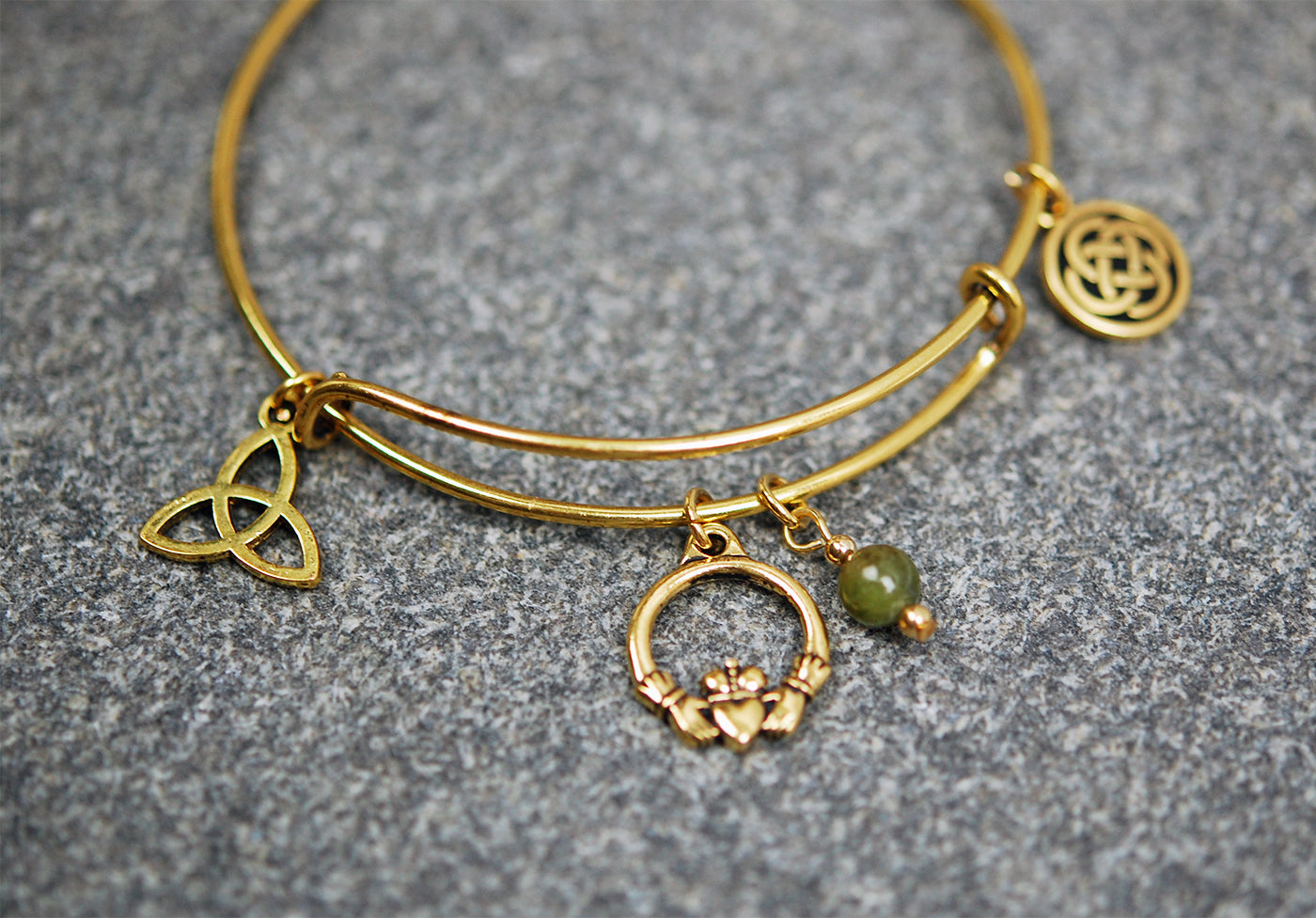 Connemara Marble Wire Bracelet with Claddagh