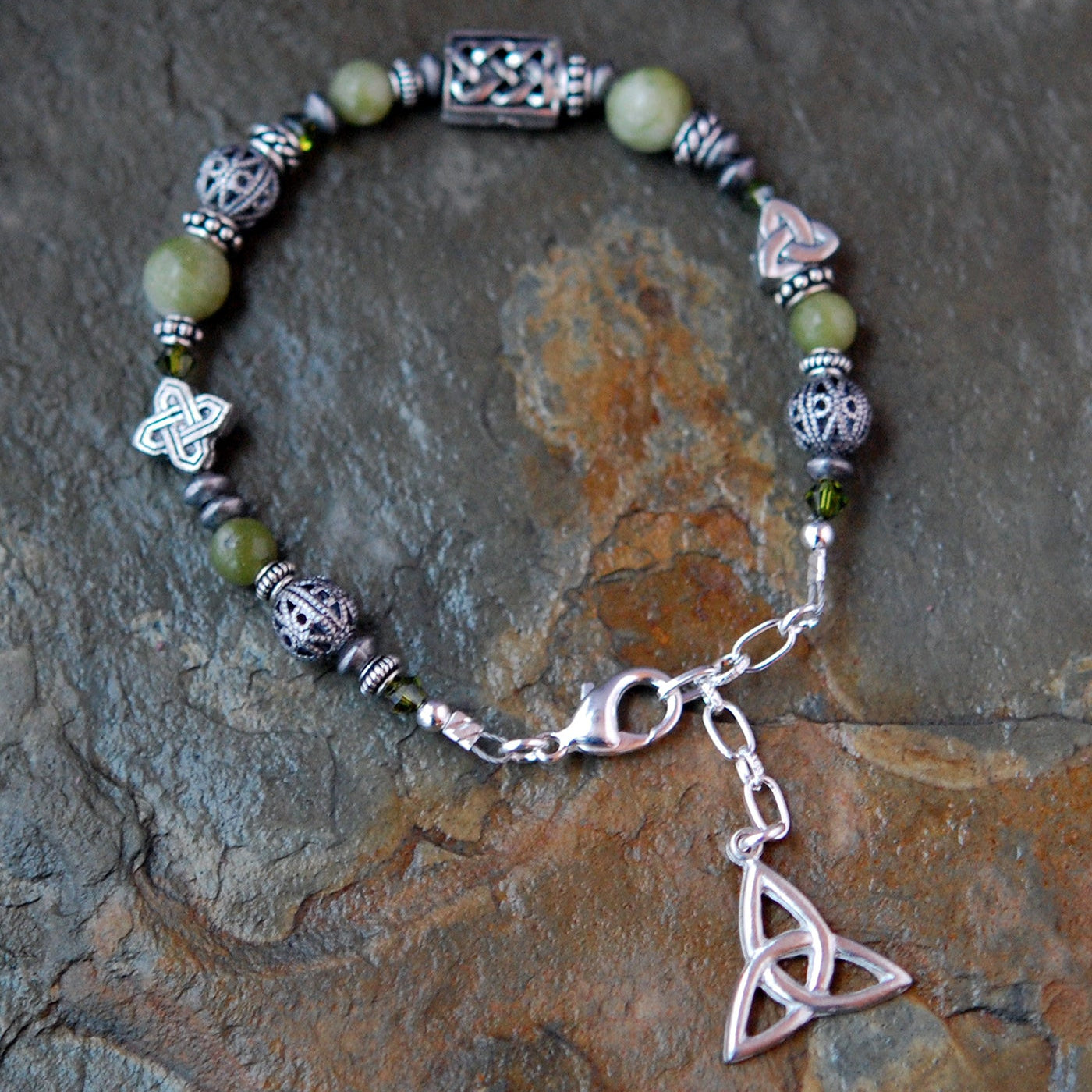 Three Celtic Knot Connemara Marble Bracelet