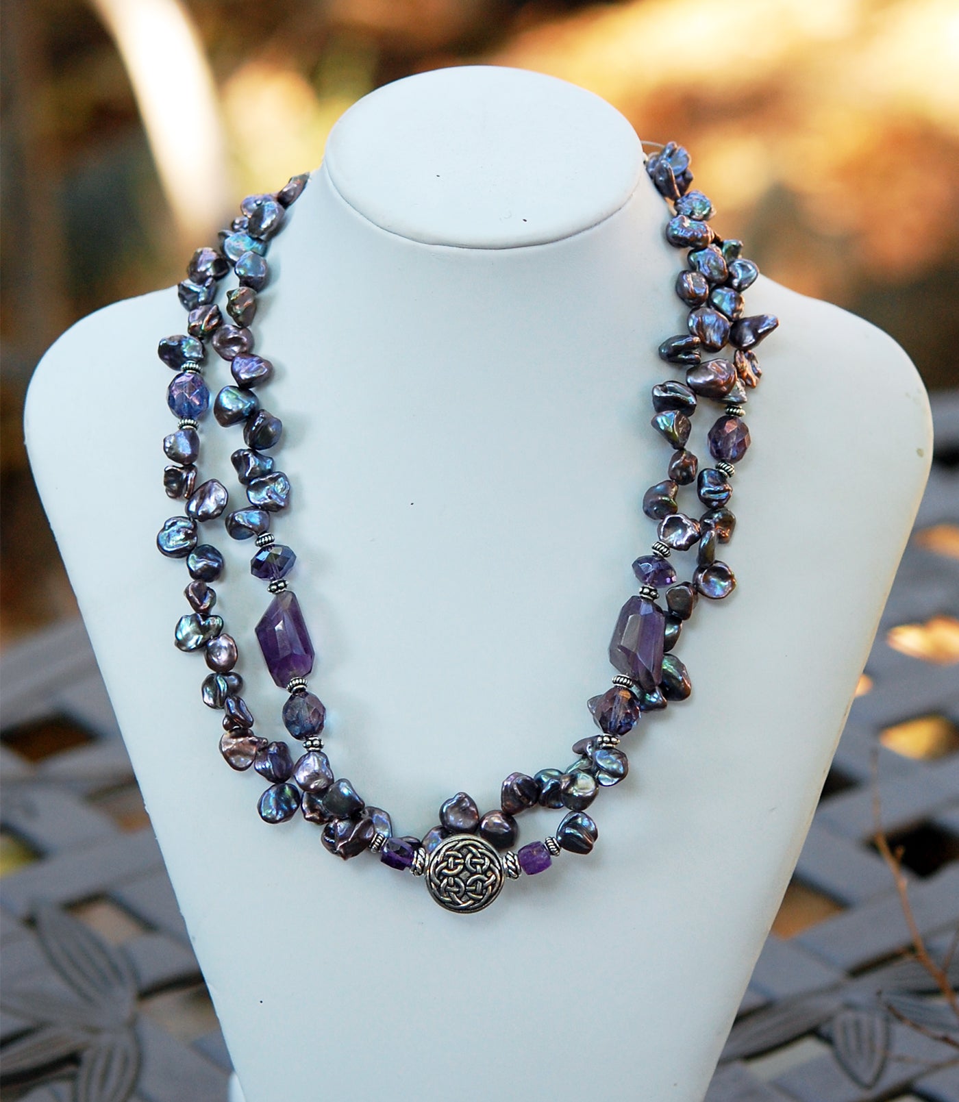 Double-strand Lavender Freshwater Pearls and Amethyst Gemstones - RETIRED