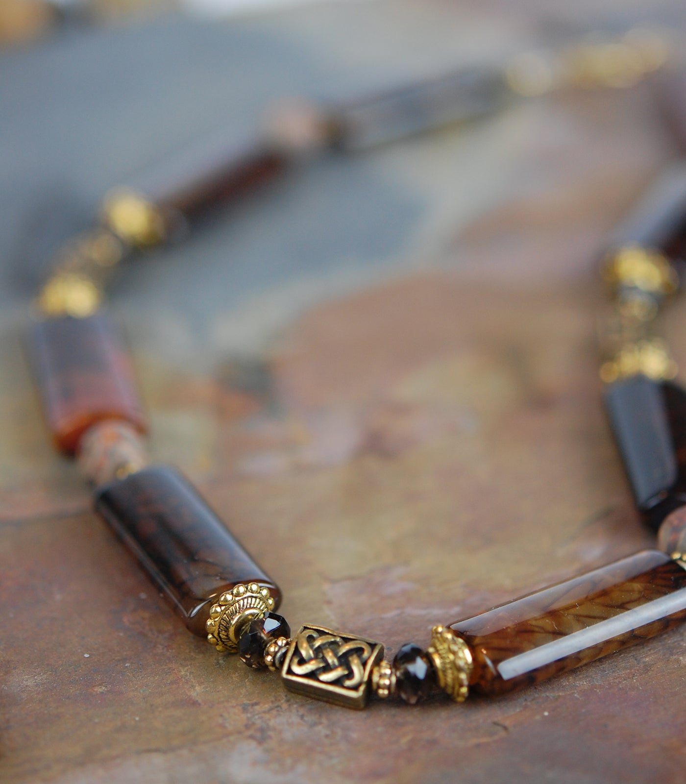 Stunning Spider Agate and Smoky Quartz Necklace