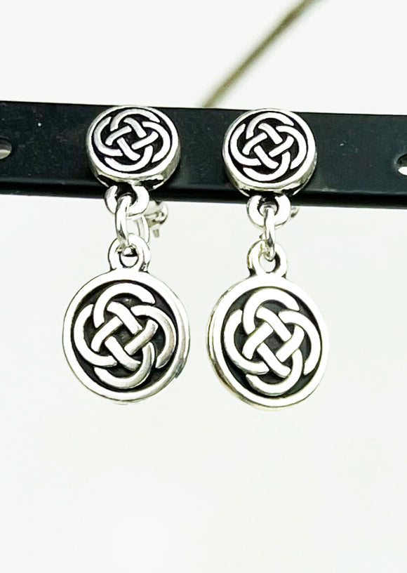 Cru-Stud01 Round Celtic Knot Post Earrings with Solid Round Knot Drop